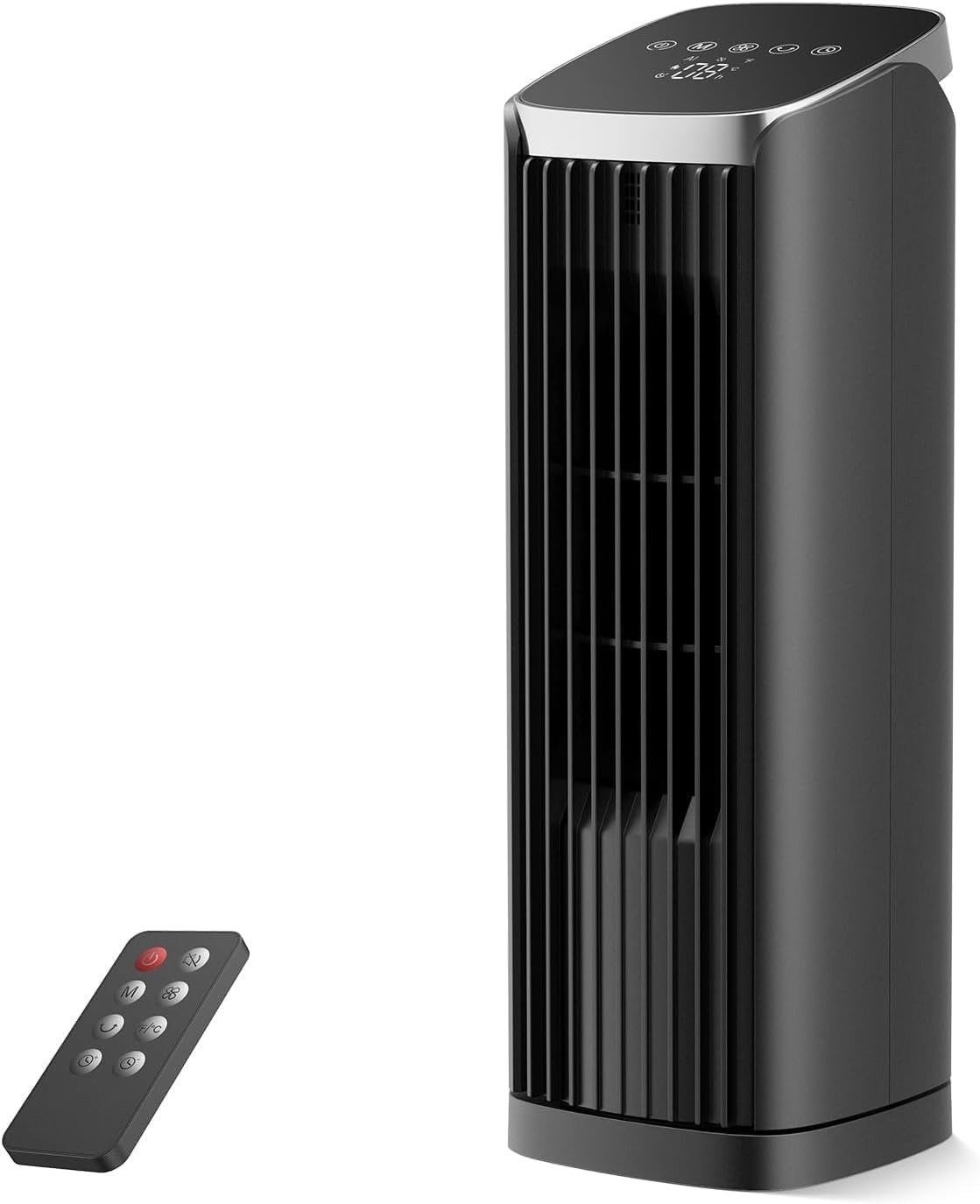 PNTCK Fan for Bedroom, 13″ Tower Fan with Remote, 4 Modes 4 Speeds Max 24ft/s, 70° Oscillating Desk Fan, 12H Timer Portable Fans, Cooling Fans for Office, Home Black