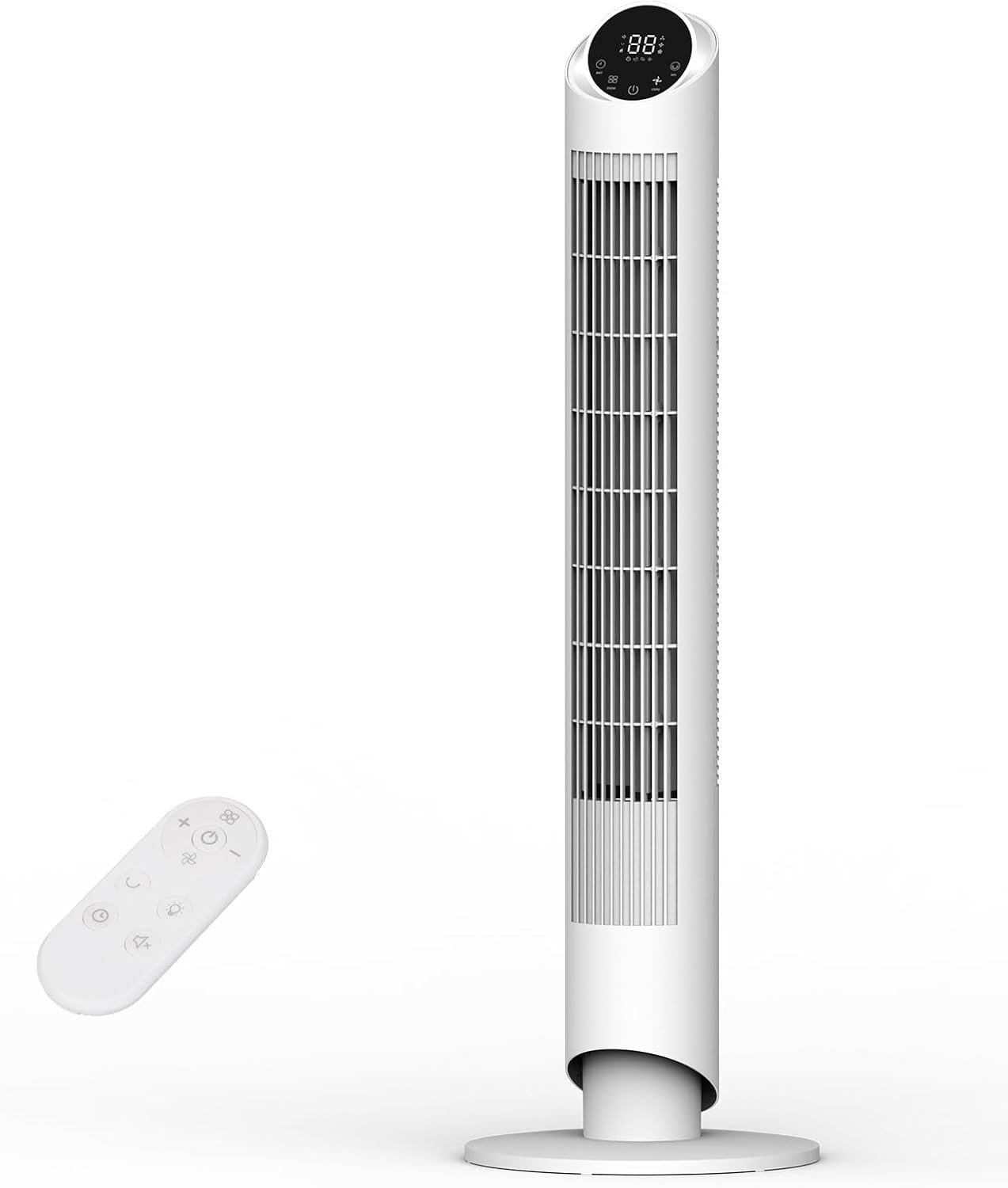 hykolity 40” Tower Fan for Bedroom, 90° Oscillating Standing Fan, 28dB Ultra Quiet, 26ft/s Velocity Bladeless Floor Fan with 3 Speeds & 4 Modes, 12H Timer for Living Room, Home, Office, White