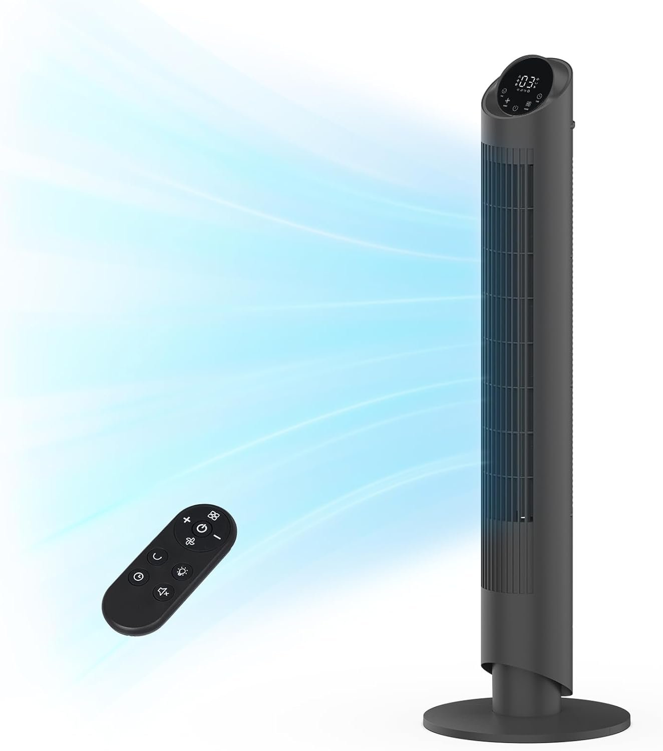 hykolity 40” Tower Fan for Bedroom, 90° Oscillating Standing Fan, 28dB Ultra Quiet, 26ft/s Velocity Bladeless Floor Fan with 3 Speeds & 4 Modes, 12H Timer for Living Room, Home, Office