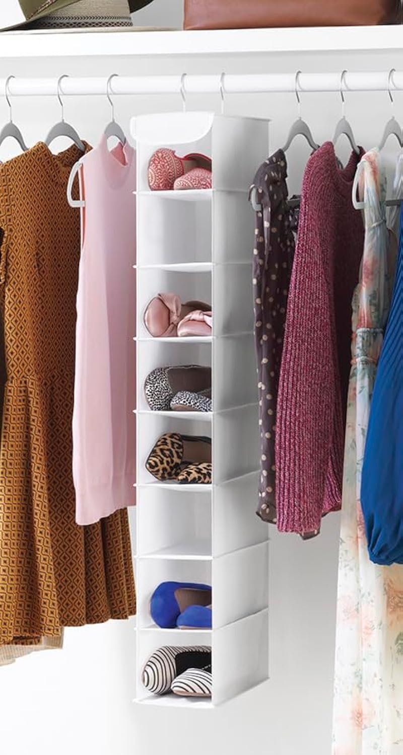 Whitmor Hanging Shoe Organizer, 8 Shelves-Hanging Closet Organizer, Hanging Shoe Rack for Small Closet, Hanging Shelves for Storage Shoes Clothes 11.5″ D x 5.5″ W x 41″ H, White
