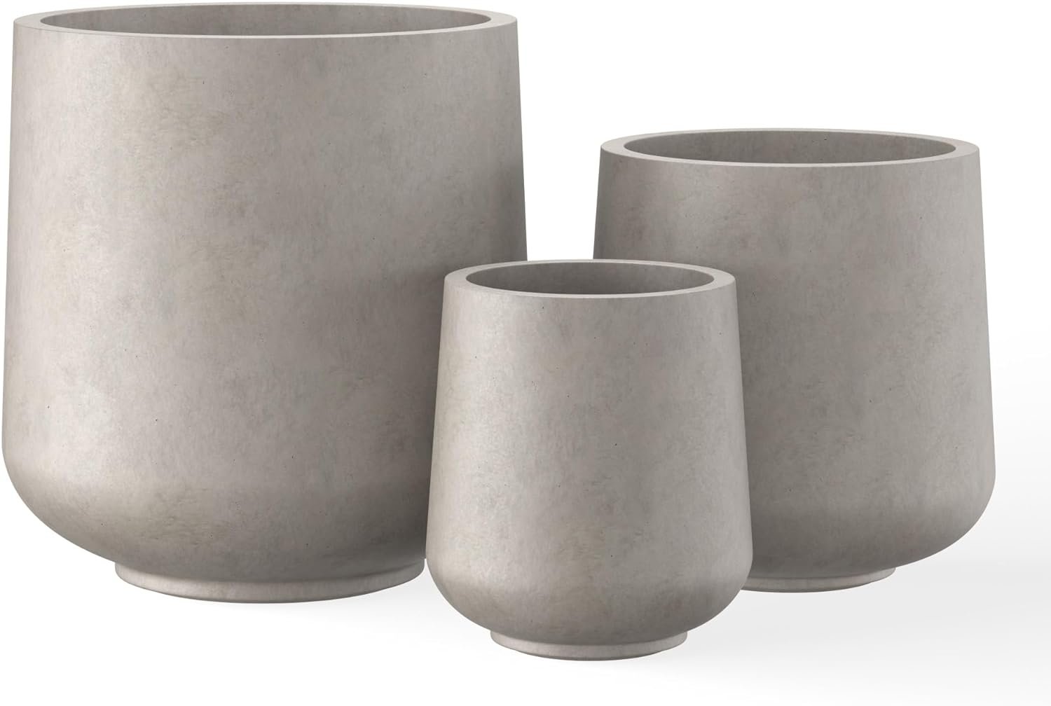 Kante 15.3″+11.6″+8.2″ Dia Round Concrete Planter, Large Outdoor Indoor Planter Pots Containers with Drainage Holes and Rubber Plug for Home Garden Patio, Weathered Concrete