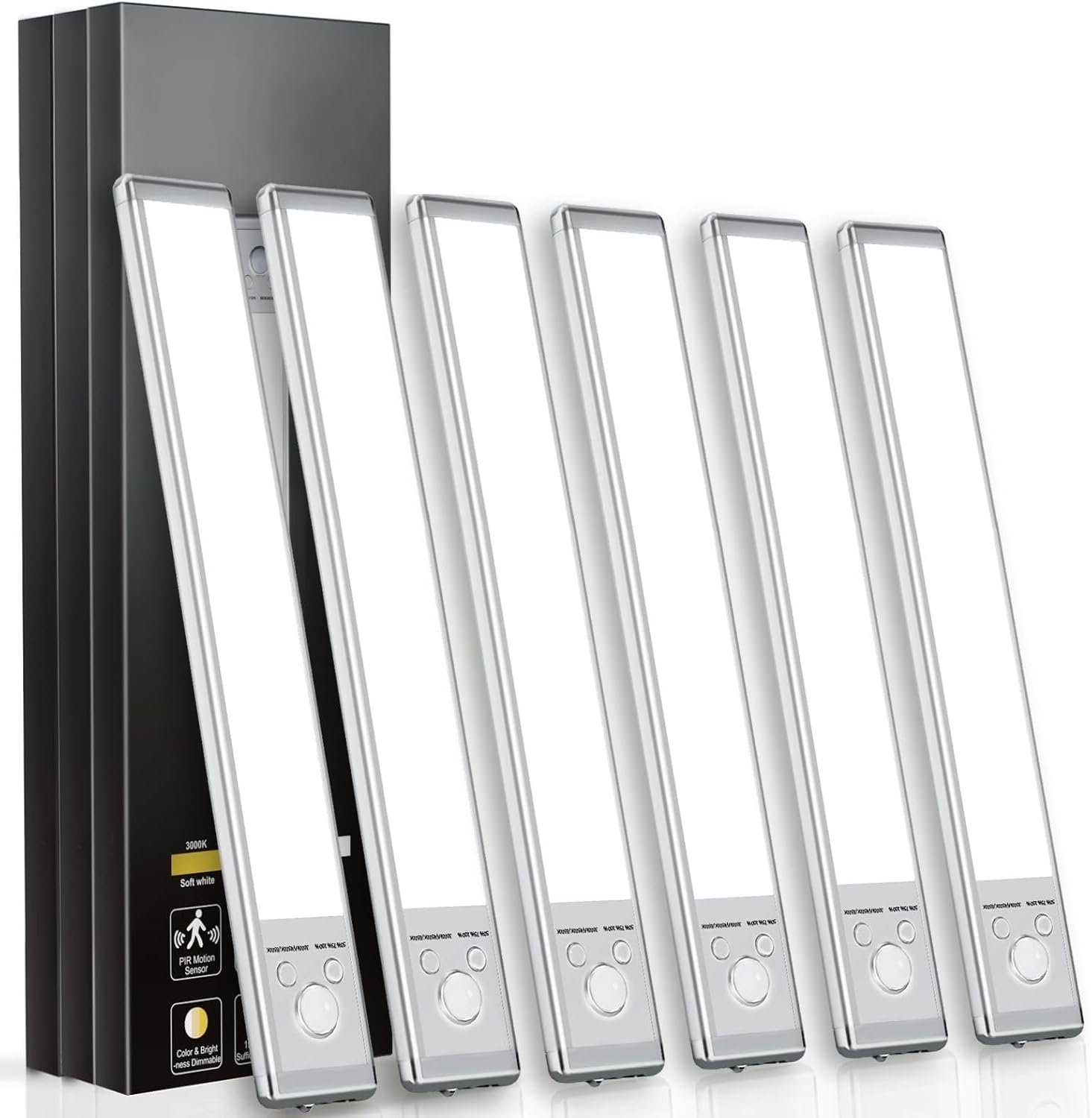 Under Cabinet Lights,76 LED Operated Motion Sensor Light Indoor,1500mAh USB Rechargeable Closet Lights, 6 Pack Magnetic Dimmable Closet Lights，Wireless Under Counter Lights for Kitchen, Stairs.