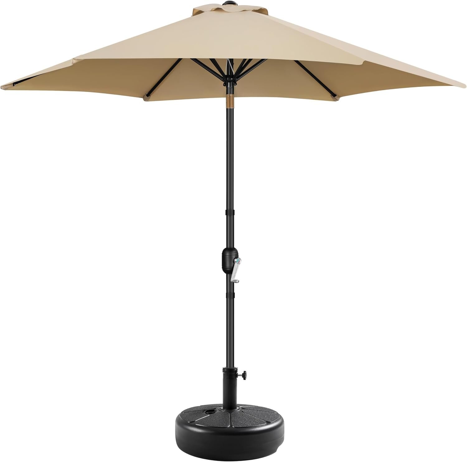 Yaheetech 9FT Patio Umbrella with 80lb Umbrella Base Stand-Round Water & Sand Filled, Market Umbrella w/Push Button Tilt, Crank and Sturdy Ribs, Patio Sunshade with Base Included – Tan