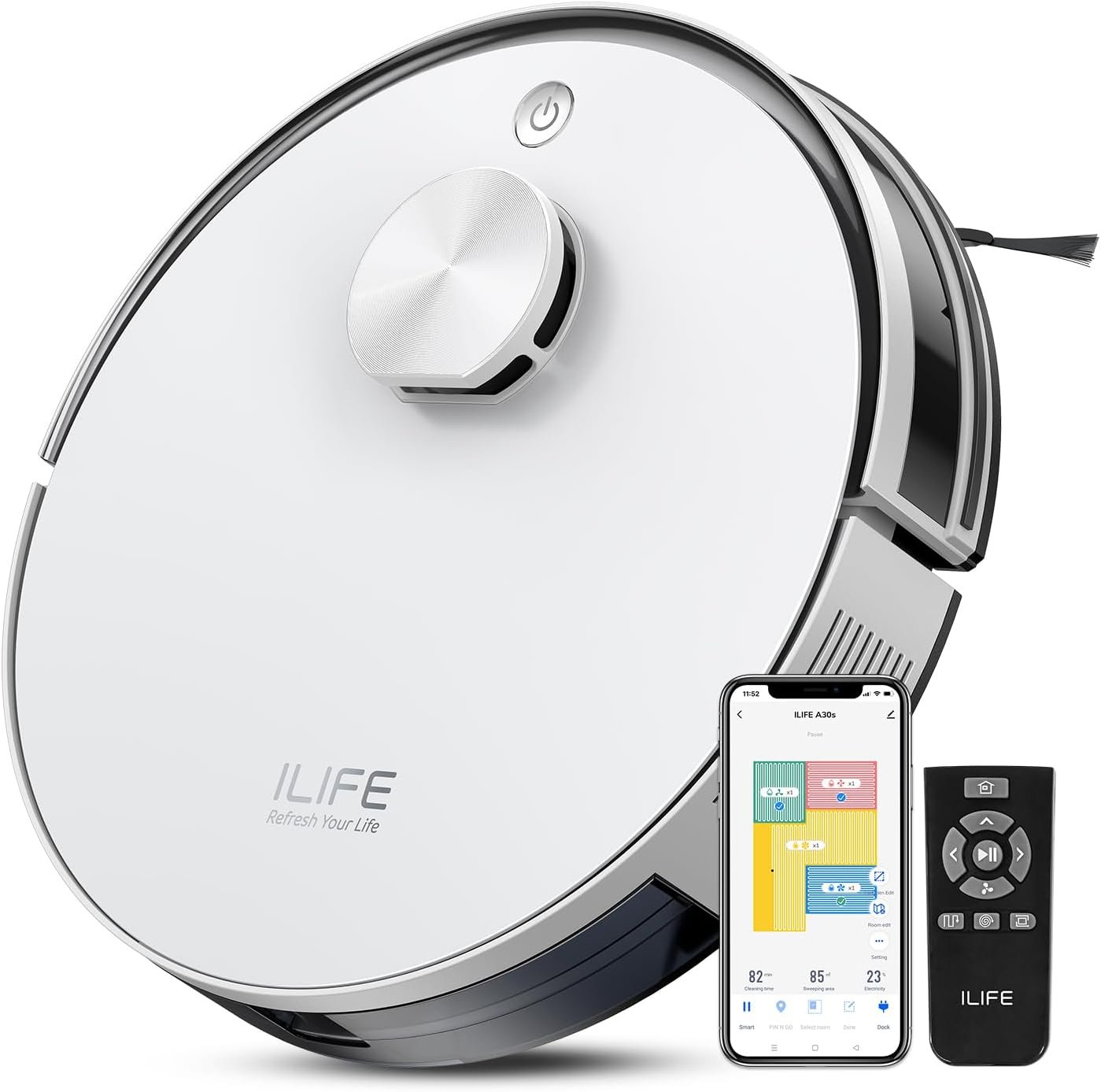 ILIFE A30s Robot Vacuum, 10000Pa Max Suction Robotic Vacuum Cleaner with LiDAR Navigation, Home Mapping, No-Go Zone, 150 Mins, 2.4G WiFi/App/Alexa/Remote Control, for Hard Floor Carpet and Pet Hair