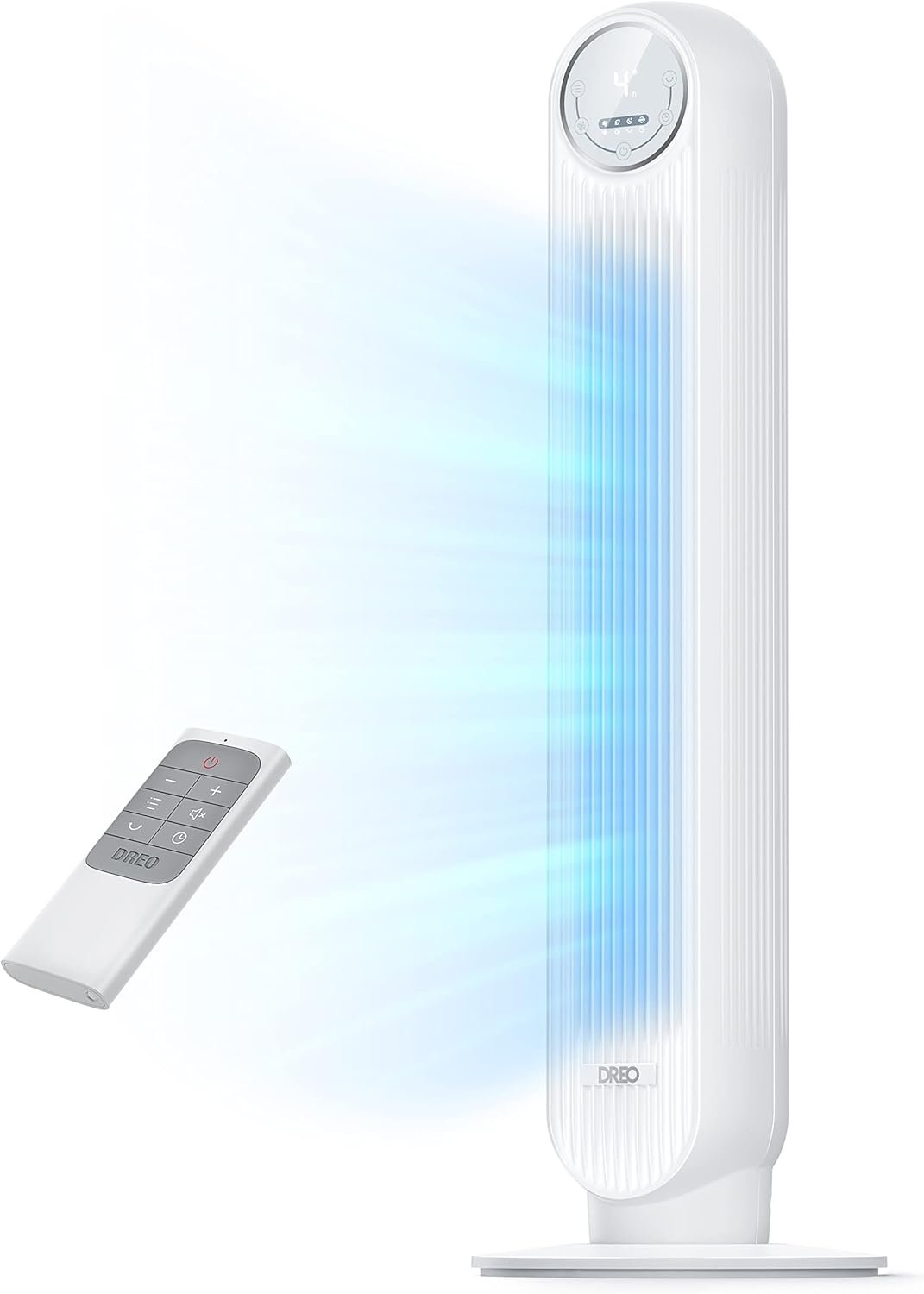 DREO Tower Fan for Bedroom, 2026 Upgraded DC Motor, 28ft/s High Velocity, 20dB Ultra Quiet Standing Fan, 8 Speeds 4 Modes, 90° Oscillating Bladeless Fan for Indoors, Floor Fans with Remote, White