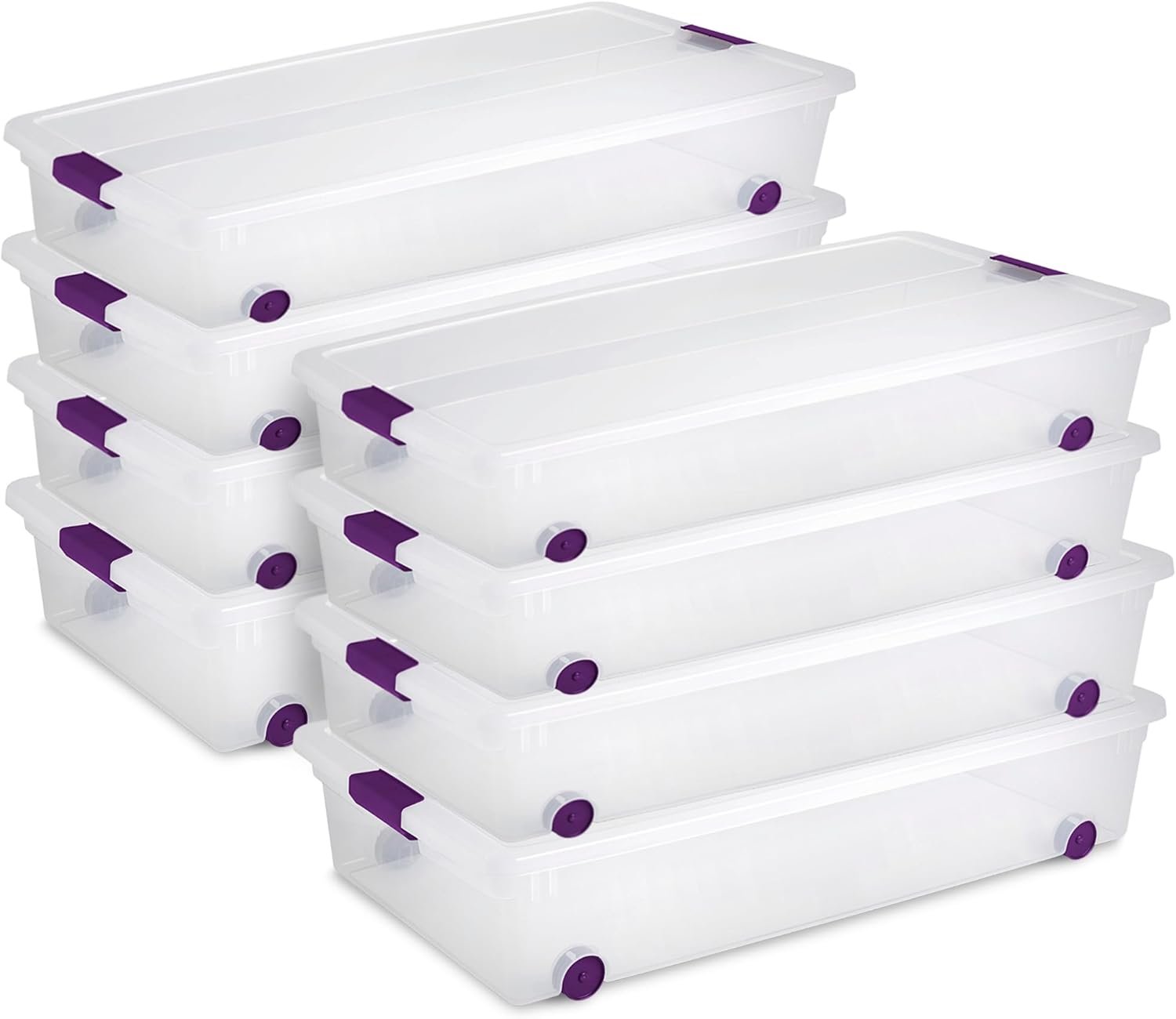 Sterilite 8-Pack 60 Quart ClearView Latch Box, Wheeled Underbed Organizer Bins with Latching Lids – Clear Plastic Organization Containers for Closet, Bedroom, Shelving Units and Everyday Home Storage