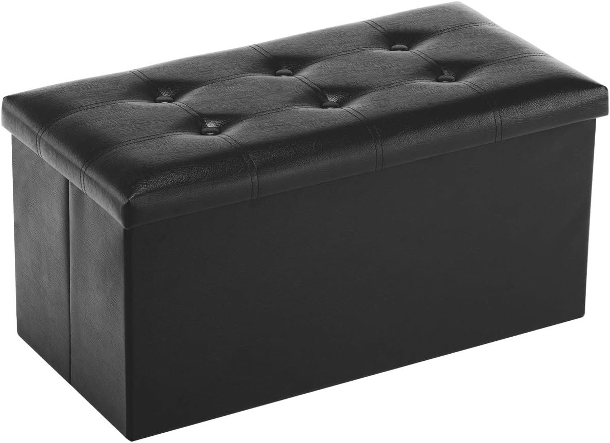 Youdesure Folding Storage Ottoman Bench, Faux Leather Footrest Couch for Living Room, 30 inch Storage Bench with Padded Seat for Bedroom Hallway, Holds up to 350lbs, Black