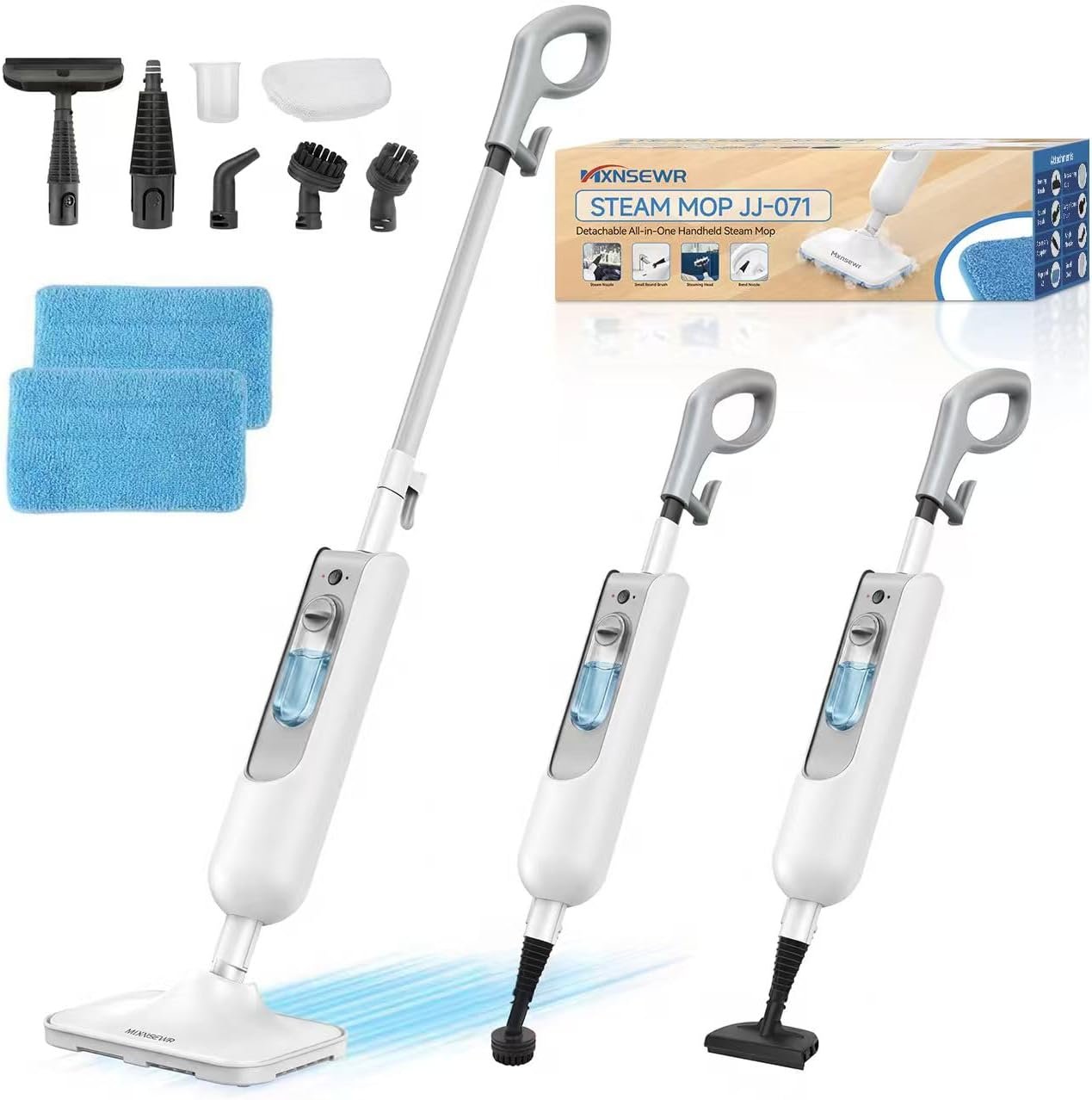 Steam Mop All-in-one Multi-Functional Powerful Steam Cleaner, Handheld Detachable Floor Steamer with 2 Steam Level, 380ML Water Tank & 23FT Power Cord for Whole Home Use