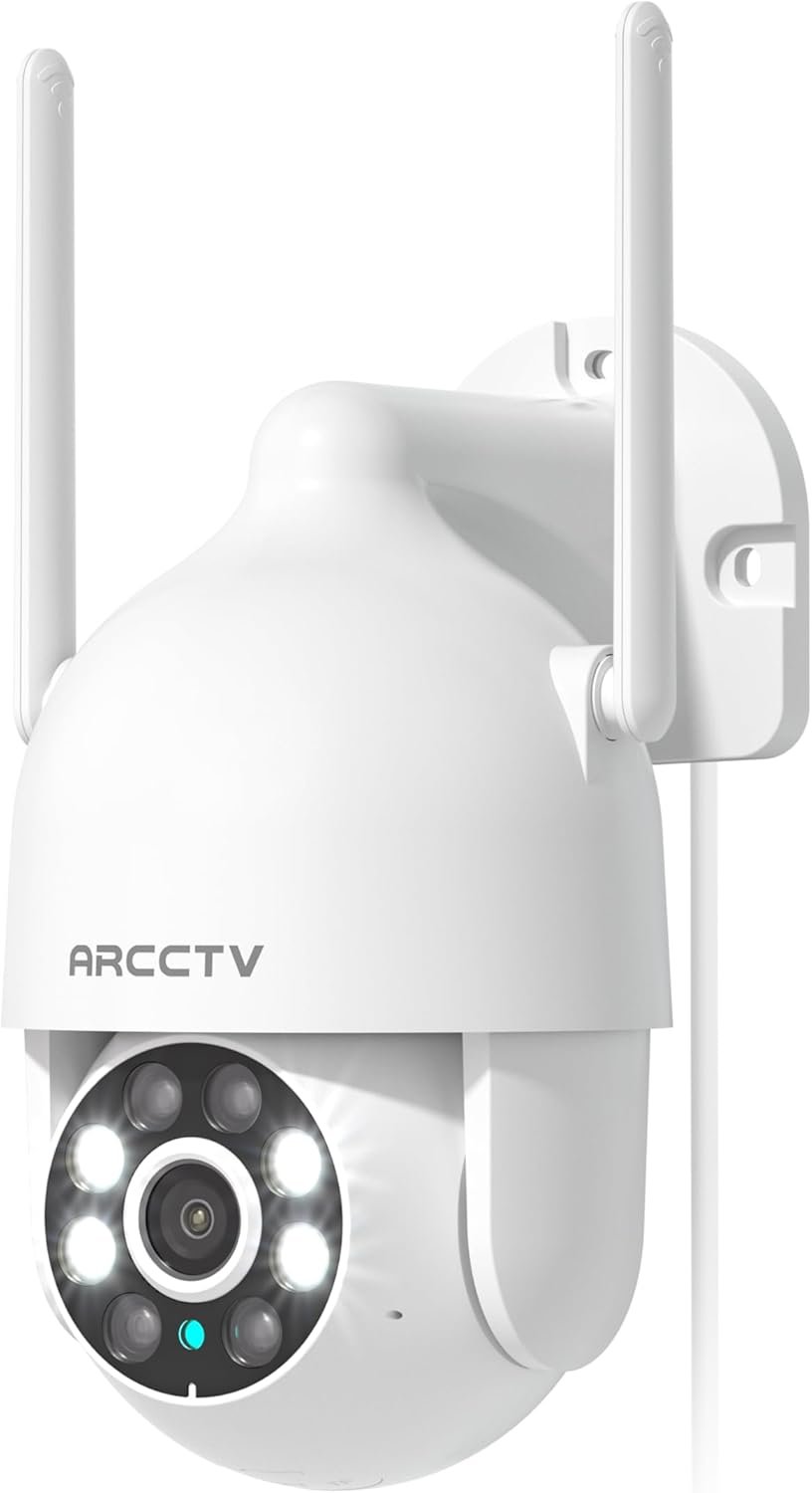 ARCCTV 2K Security Camera Outdoor, 2.4G/5G WiFi 24/7 Recording Security Camera, 360° PTZ Auto Tracking, Motion Tracking, Full Color Night Vision, Waterproof