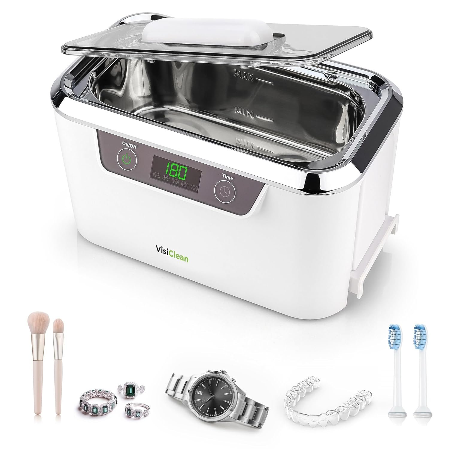 Ultrasonic Cleaner, Professional Ultrasonic Jewelry Cleaner for Diamond Ring, Silver, Gold, Earrings, Necklaces, Glasses, Denture, Retainer, Cpap, Coins, Mouthguard, Razors – VisiClean