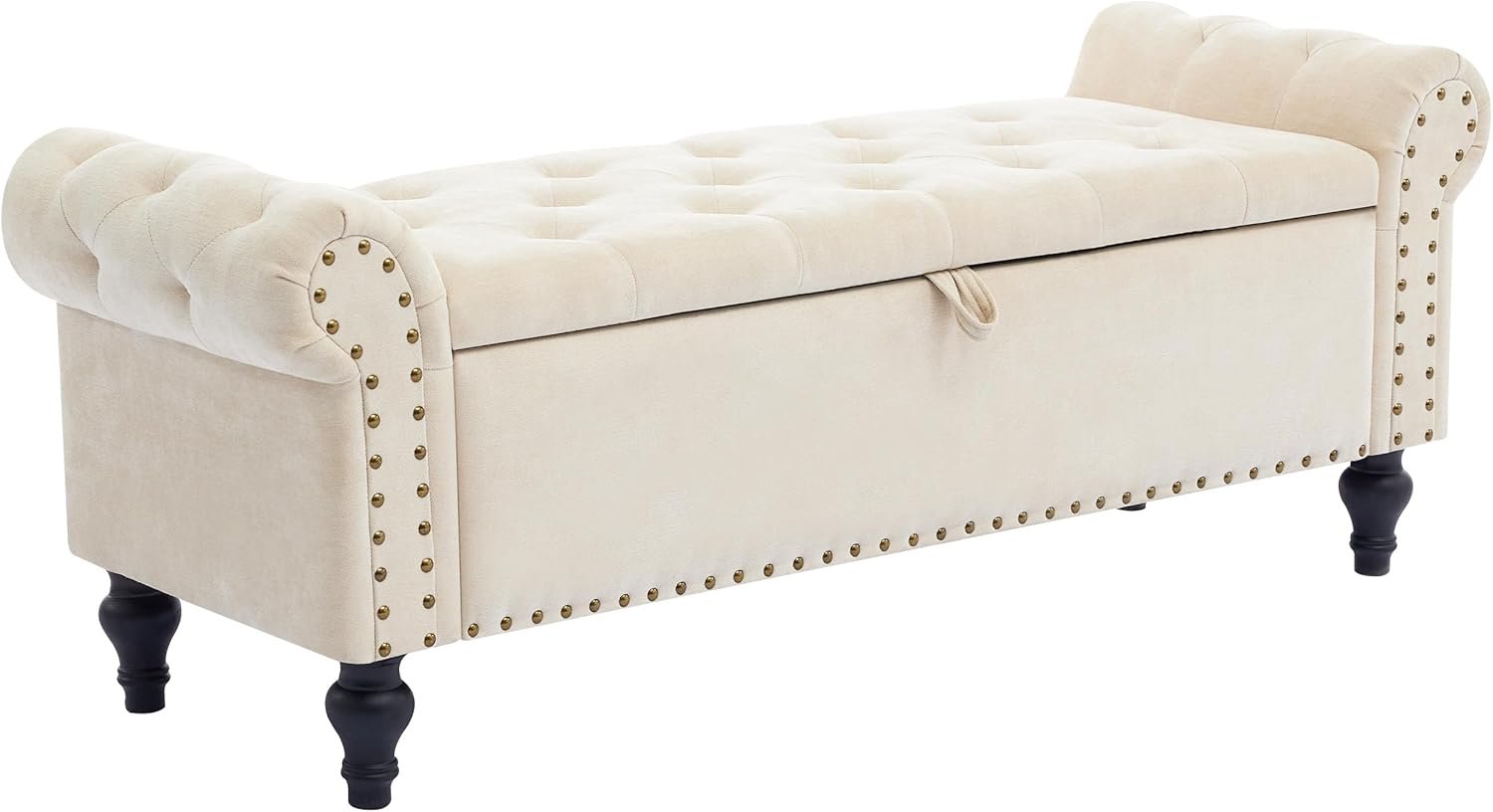 51″ Storage Ottoman Bench, End of Bed Bench for Bedroom, Storage Ottomans for Foot of Bed, Chenille Upholstered Benches, Window Benches for Living Room, Entryway, Beige