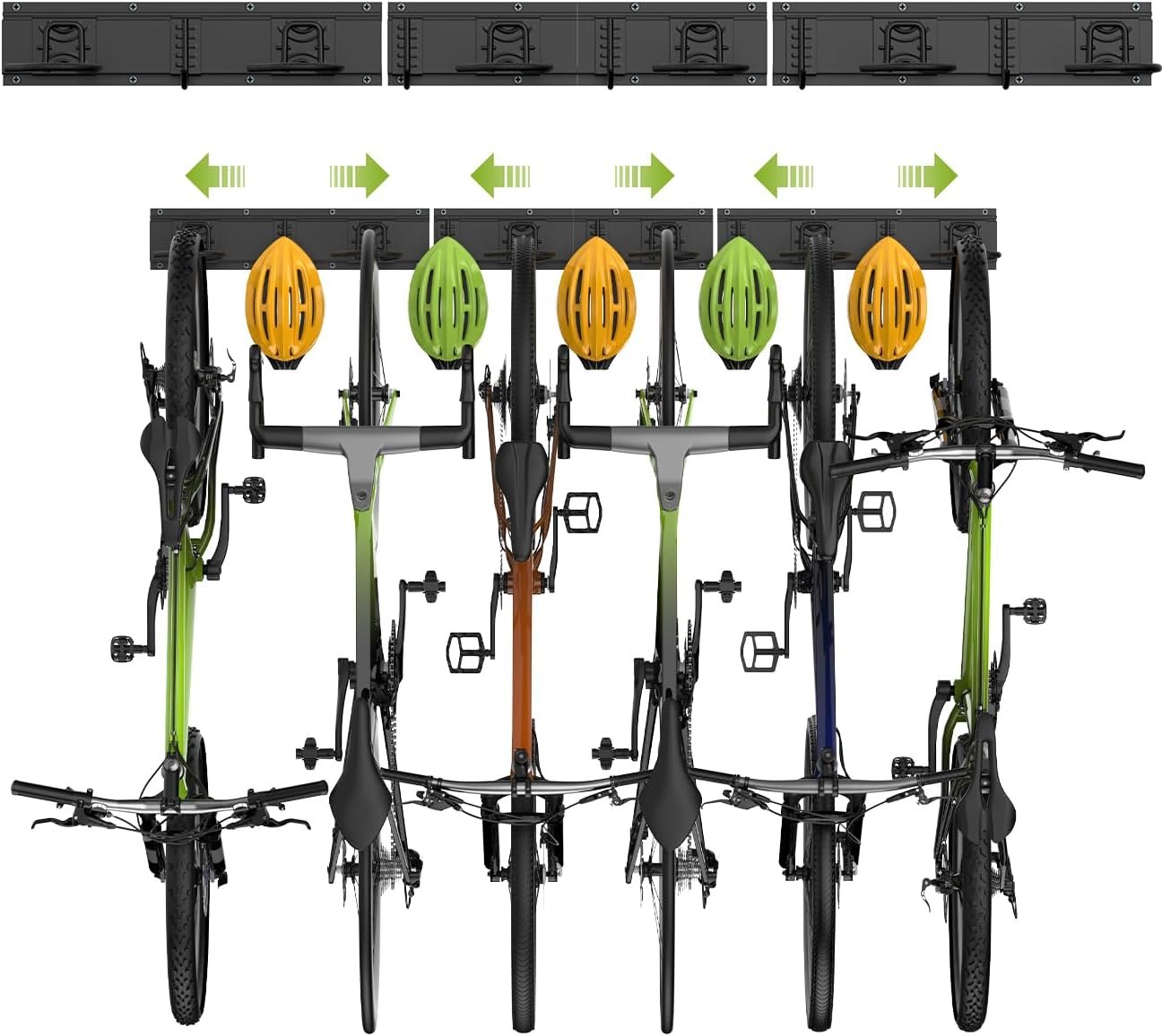 Housolution Bike Storage Rack 48Inch for 6 Bikes + 5 Helmets, 500lbs Capacity, Heavy Duty Steel Bicycle Wall Mount Hanger for Garage Storage, Bike Hooks, Bicycle Storage, Bike Wall Mount, Black