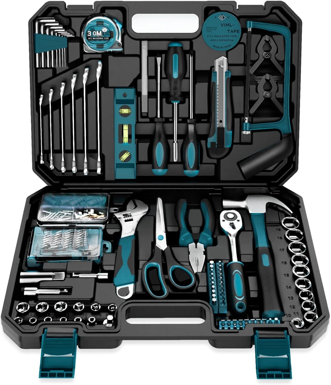 Sundpey Home Tool Kit 257-PCs – Household Basic Repair Tool Set for Men Women – General Hand Mechanic’s Tool Set & Screwdriver Set & Wrench Set & Socket & Portable Tool Box Storage Case Blue