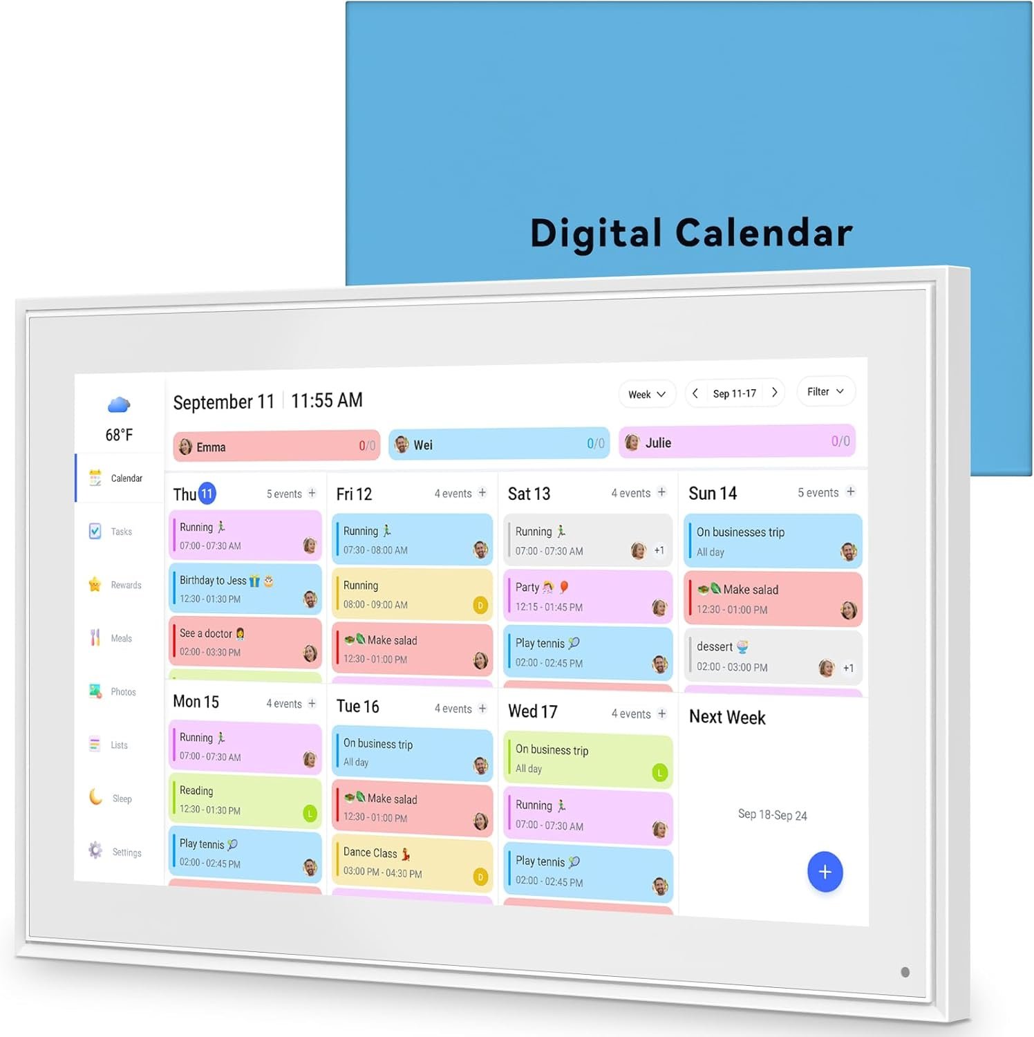 15.6 Inch Digital Calendar Wall Touch Screen Chore Chart, 32GB Electronic Calendar + Smart Family Planner, Wall and Desk Mountable, Gifts for Women Men, Gifts for Mom Dad
