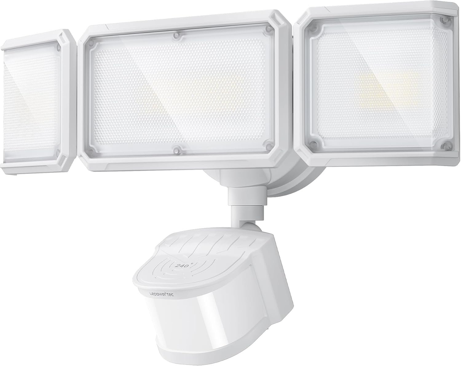 LEPOWER-TEC Zero Blind Spots Outdoor Security Light with 240° & 100ft Dual PIR Motion Sensor, 7000LM Adjustable Flood Light Brightness for Garage Driveway, Dusk to Dawn, IP65, Easy Hardwired Install