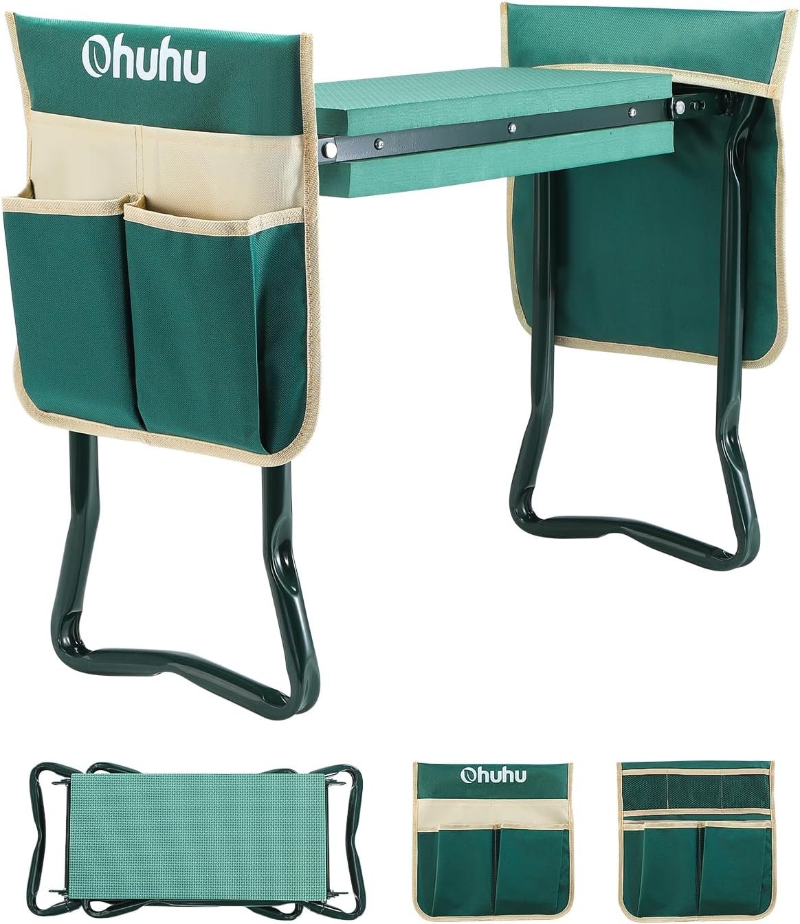 Ohuhu Garden Kneeler and Seat Heavy Duty, Upgraded Gardening Stool with Thicker Wider EVA Foam Kneeling Pad Foldable Garden Bench with 2 Large Tools Pouches, Gardening Gifts for Women Mom Men Seniors