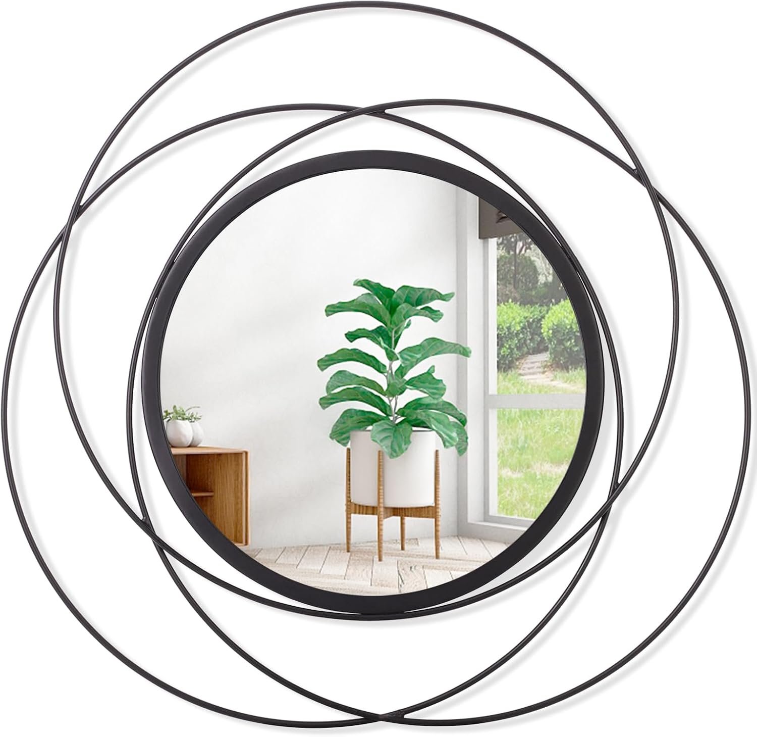 Black Circle Mirror Wall Decorative Metal Wall Mirror, Art Small Round Wall Home Mirror, Decor Living Room Bedroom Bathroom Entryway 12″