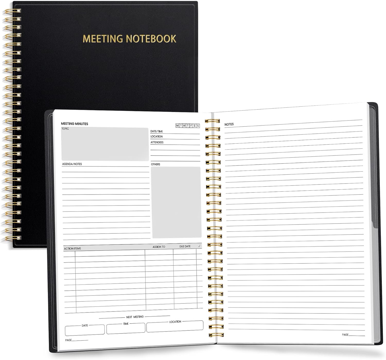 SUNEE Half Meeting Half Note – 7.5″x10″ Professional Notebooks for Work – 160 Pages, B5 Size Project Planner, Spiral Meeting Agenda/Minutes Organizer for Women Men, Note Taking, Office & Business