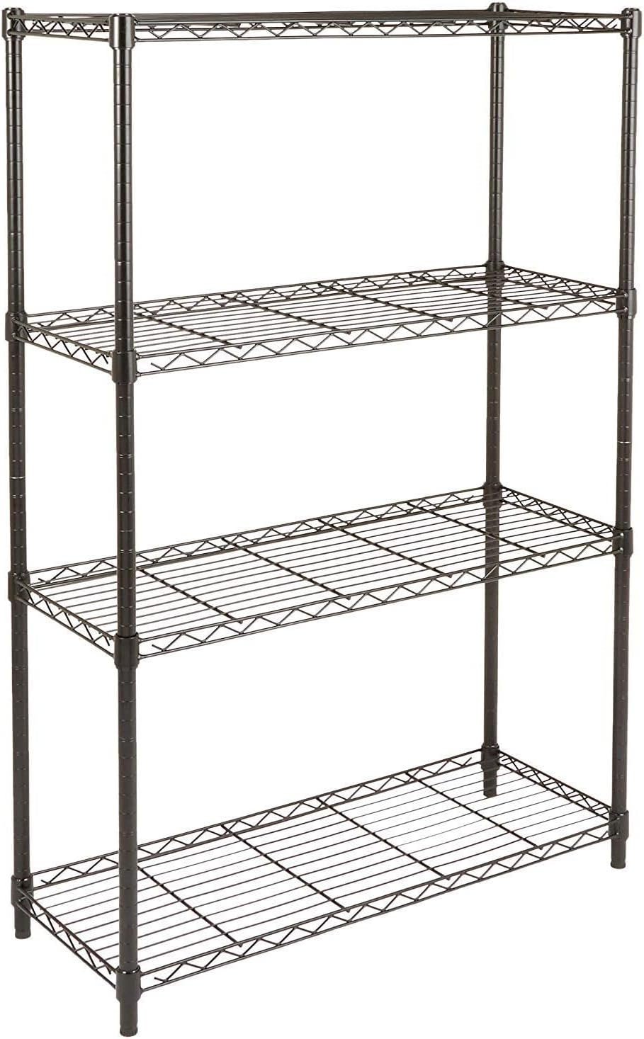 Amazon Basics 4-Shelf Adjustable Heavy Duty Steel Wire Rack Storage Shelving, Sturdy Garage Shelving, 350 lbs Capacity Per Shelf, Easy No-Tool Assembly, 36″ x 14″ x 54″, Black