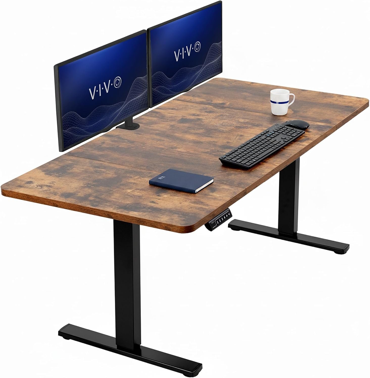 VIVO Electric 60 x 30 in Standing Desk, Memory Height Adjustment, 1B Series, Holds 220 lbs, Rustic Vintage Brown Top Black Frame, DESK-KIT-1B6N-30