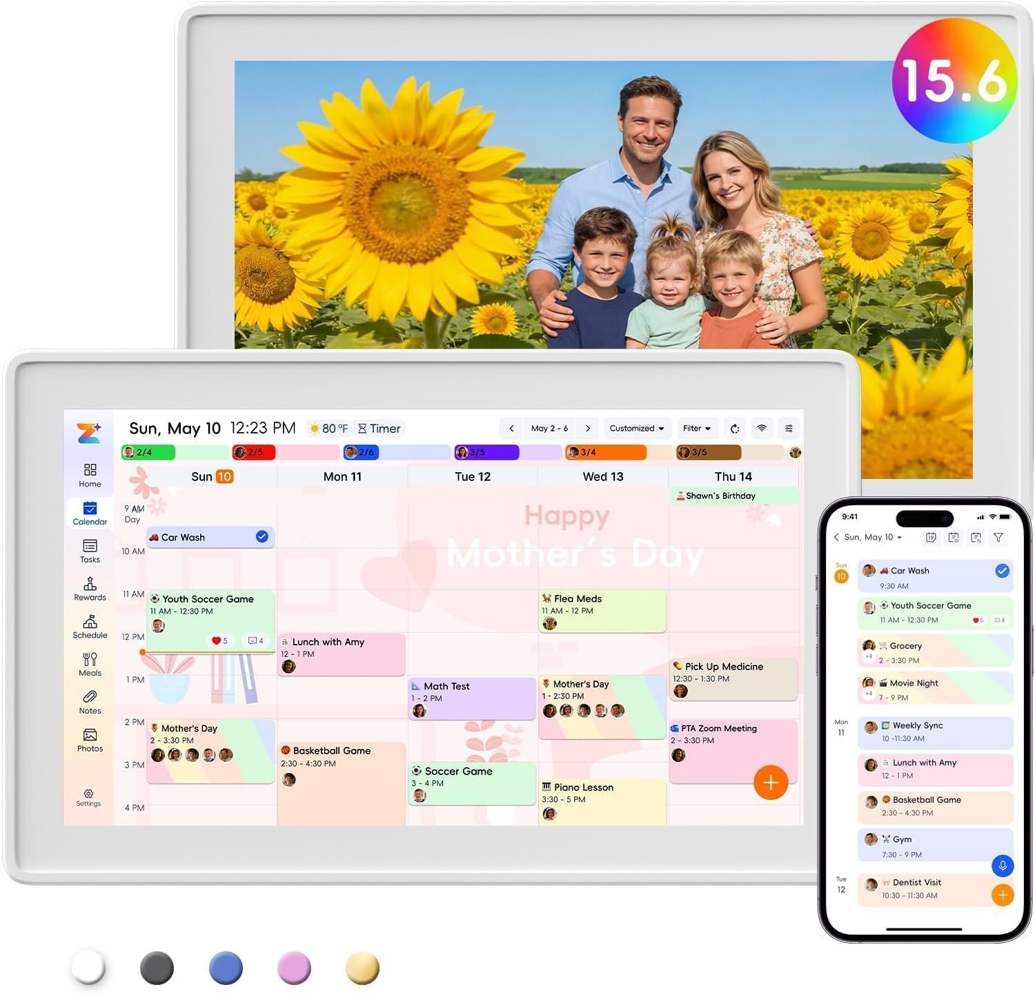 Westsee 15.6″ Digital Calendar, No Subscription Smart Family Planner, Interactive Touchscreen Electronic Wall Calendar, Photo Display, Meals, Chore Chart & Tasks, Wall & Desk Mountable (White)