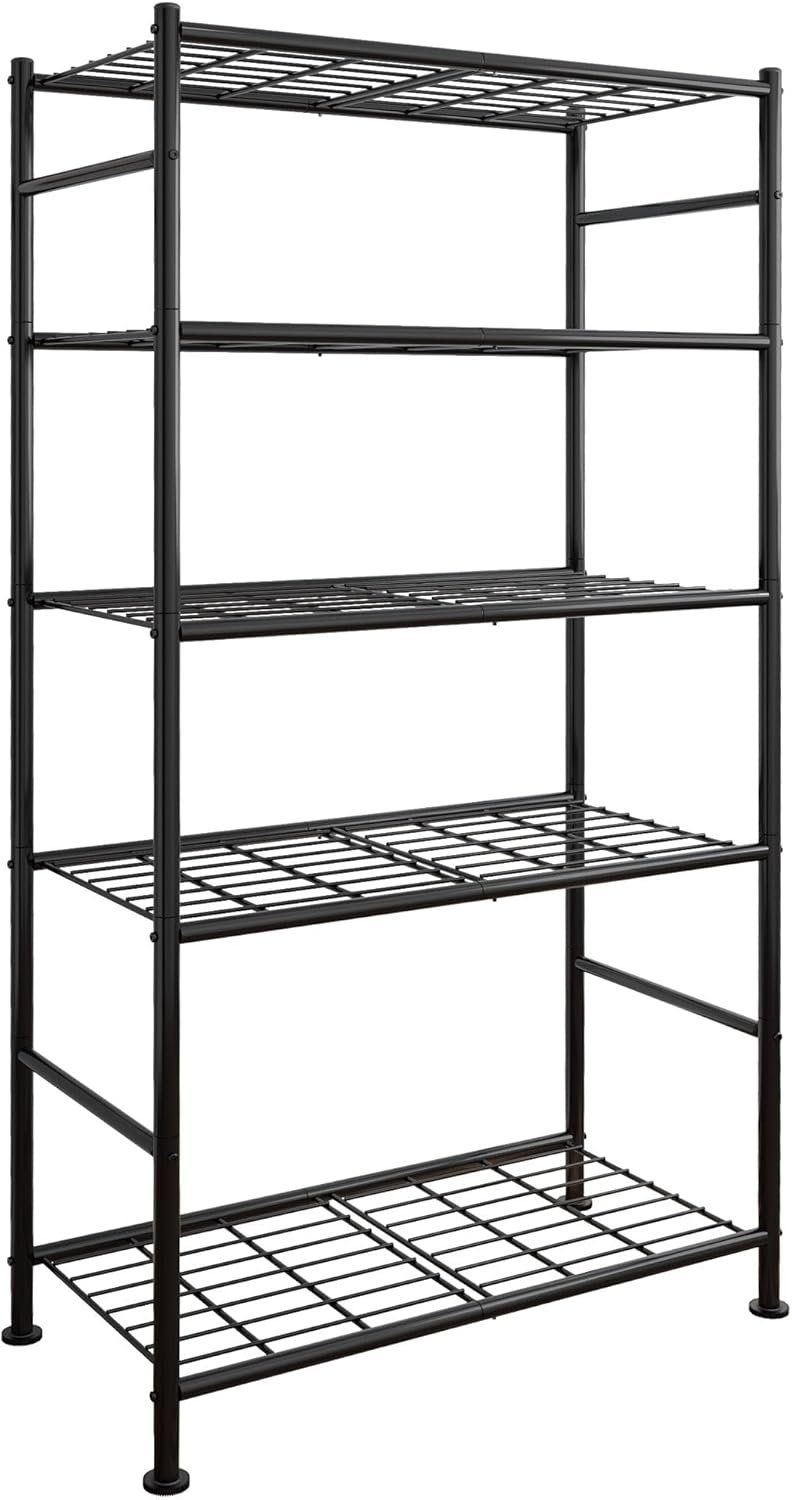 Sakugi Storage Shelves – 5 Tier Shelf Organizer, Heavy Duty Garage Shelving Unit with Leveling Feet, Stable Metal Shelves Organizer for Pantry, Kitchen and Closet, 33.0″ W x 12.6″ D x 72.0″ H, Black