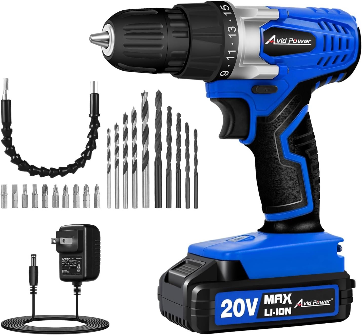 AVID POWER 20V Cordless Drill Set for Home DIY & Beginner Projects – Lightweight Power Drill with Battery Charger & 22 Bits, Variable Speed, 3/8″ Keyless Chuck, Ideal for Furniture Assembly (Blue)