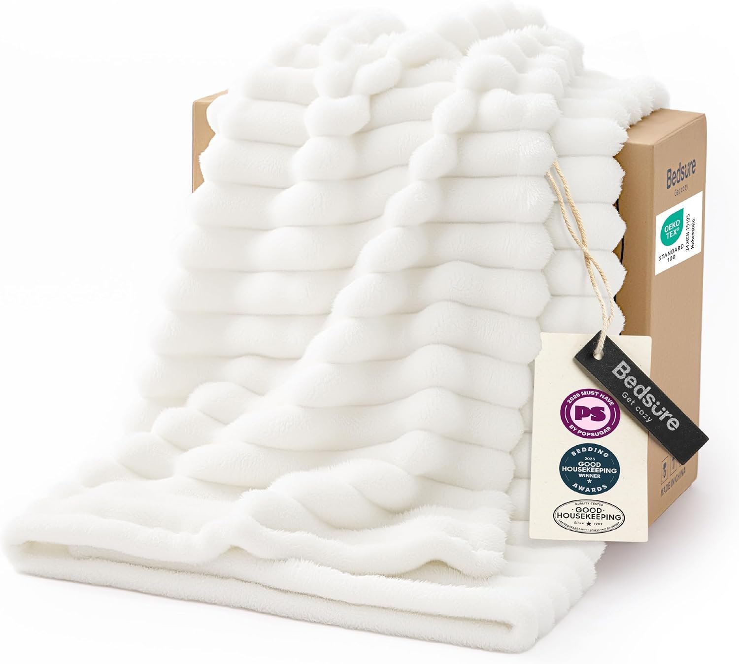 Bedsure GentleSoft White Throw Blanket for Couch – Birthday Gifts for Women Mom Her Girls, Cozy Fleece Blanket for Sofa Bed, Living Room Home Bedroom Decor Dorm Essentials, Off White, 50×60 Inches