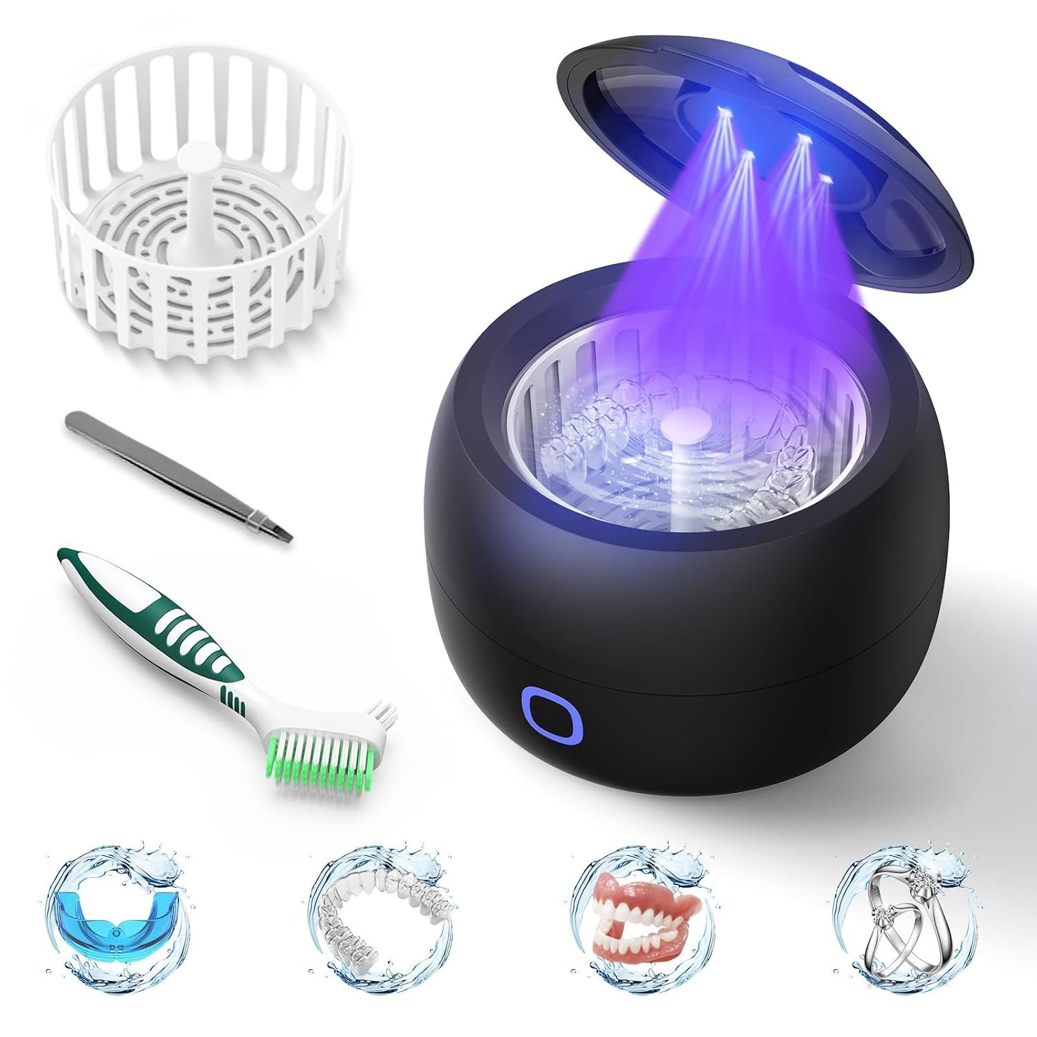 2025 Ultrasonic Retainer Cleaner Machine – 45kHz Retainer Cleaner for Night Guards, Mouth Guards, Dentures – 24W Dental Ultrasonic Cleaner with 4 Modes, 200ML – Great Gift for Braces Users (Black)