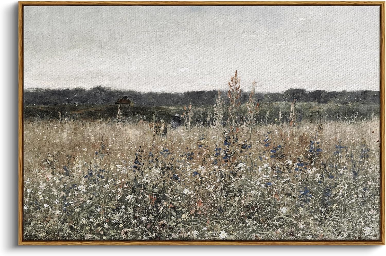 InSimSea Framed Canvas Wall Art Vintage Decor, Landscape Wall Art, Meadow with Flowers Art, Modern Farmhouse Decor, Cottagecore Bedroom Bathroom Office Decorations, 24″x36″