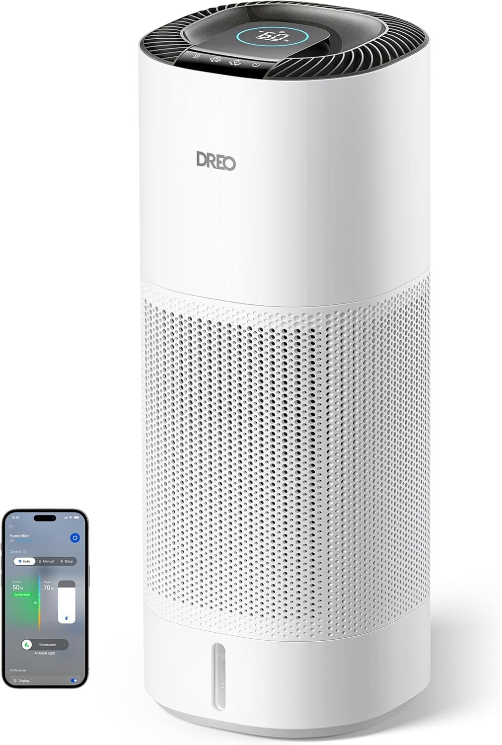 DREO Smart Evaporative Humidifier Large Room up to 1000ft², 800ml/h High Output Air Humidifiers for Bedroom, 10L, 50H Long Runtime with Precise Humidification for Plants, Home, Office, White, HHM774S