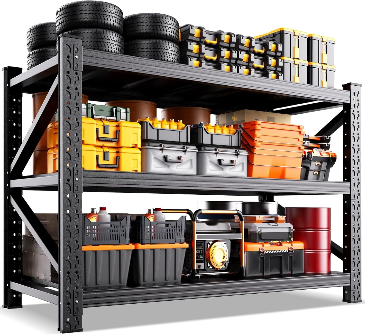 5000LBS Heavy Duty Storage Shelves, 3 Tier Adjustable Garage Shelving Unit, Heavy Duty Metal Shelving for Garage, Basement, Warehouse, Storage Room, Garage Storage Shelves, 59″ W x 20″ D x 54″ H Black