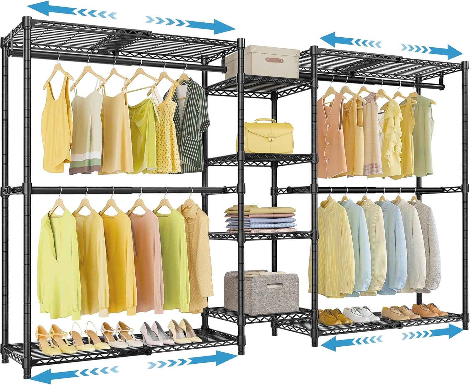 VIPEK X3 Expandable Heavy Duty Clothes Rack Adjustable from 5’2″ to 8′ with Adjustable Shelves and Hanger Rods, Large Freestanding Clothing Racks Reach-in & Walk-in Closet, Max Load 1210LBS, Black