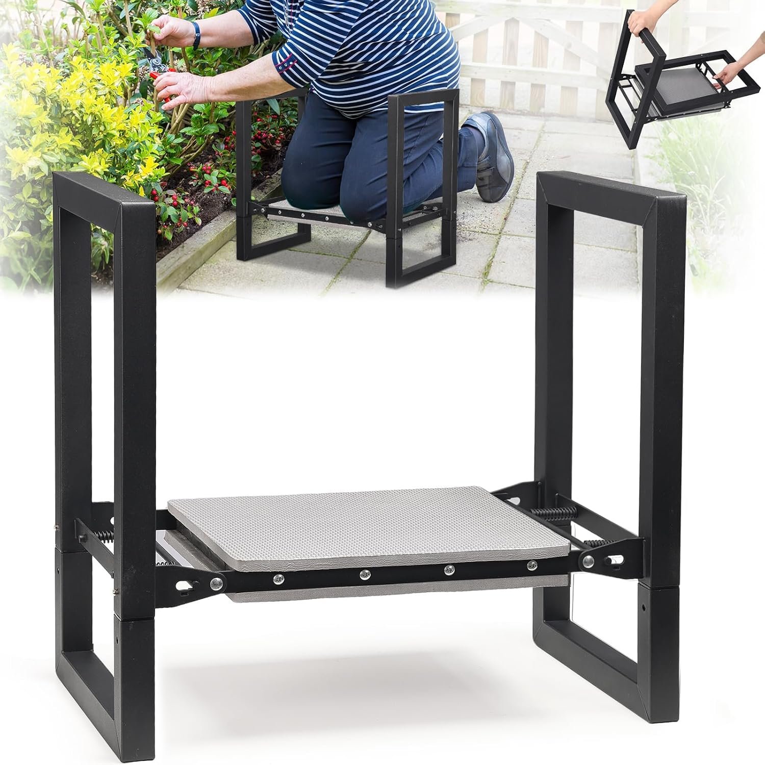 Garden Kneeler and Seat – Heavy Duty Folding Garden Stool with Handles, Stable Kneeling Device Bench Chair Gardening Tools Gifts for Women Men Seniors Gardeners Outdoor Weeding Planting