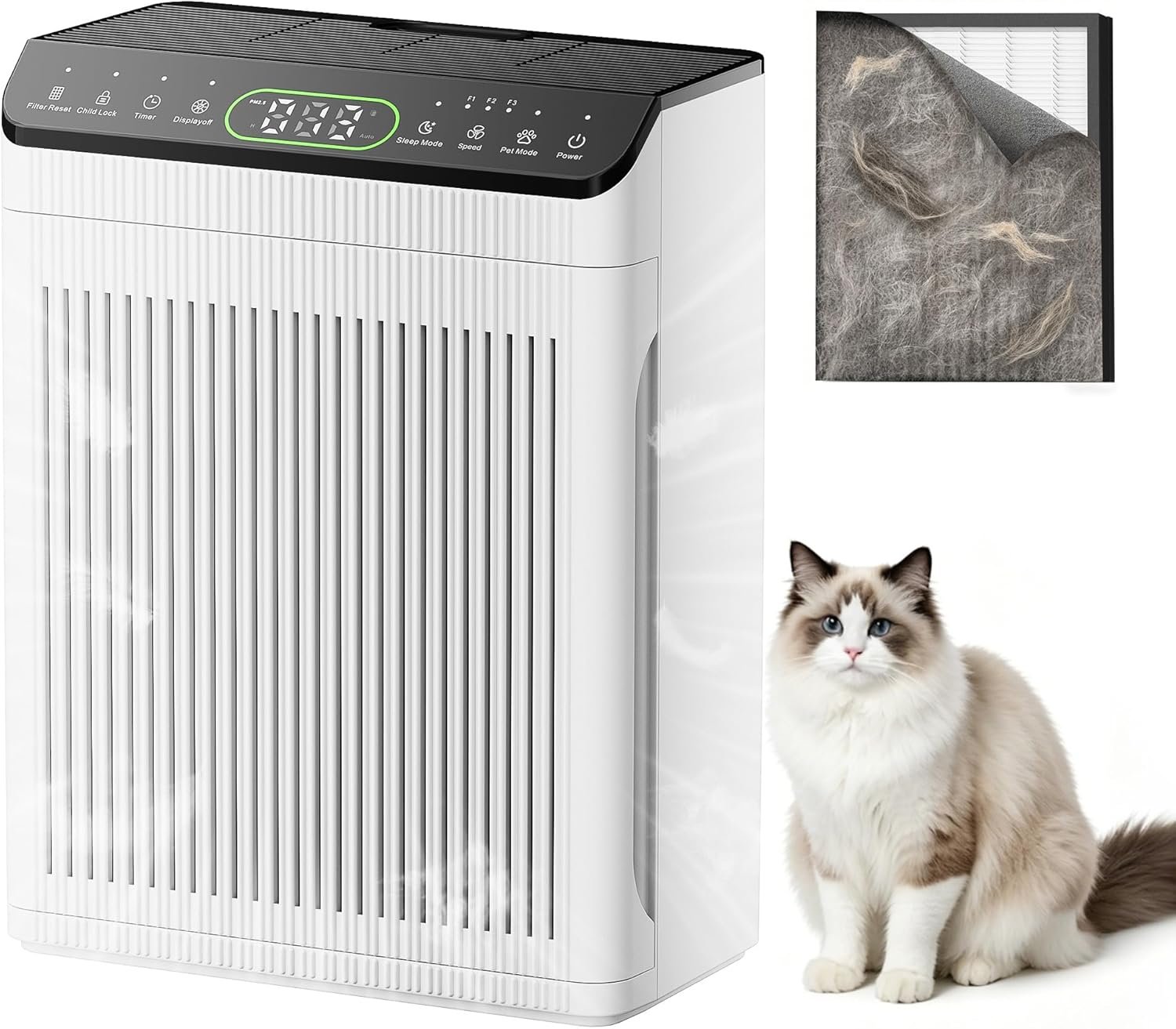 Air Purifiers for Home Large Room up to 2200sq.ft, EVALIT Air Purifier for Bedroom with PM2.5 Air Quality Display and Fragrance, HEPA Filter for Pet Hair Odors Smoke Dust, Ivory, 1Pack
