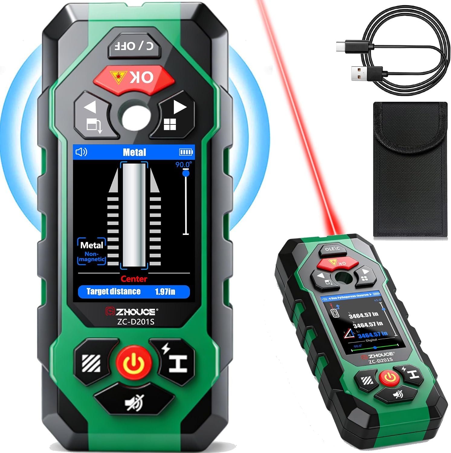 Stud Finder Wall Scanner with Laser Measure and Level 10 in1 Wall Detector Precisely Locates Wooden Studs/Metal Pipes/AC Power Stud Detector Beam Finders Studs Joist Pipe Edge of Wood LCD Display