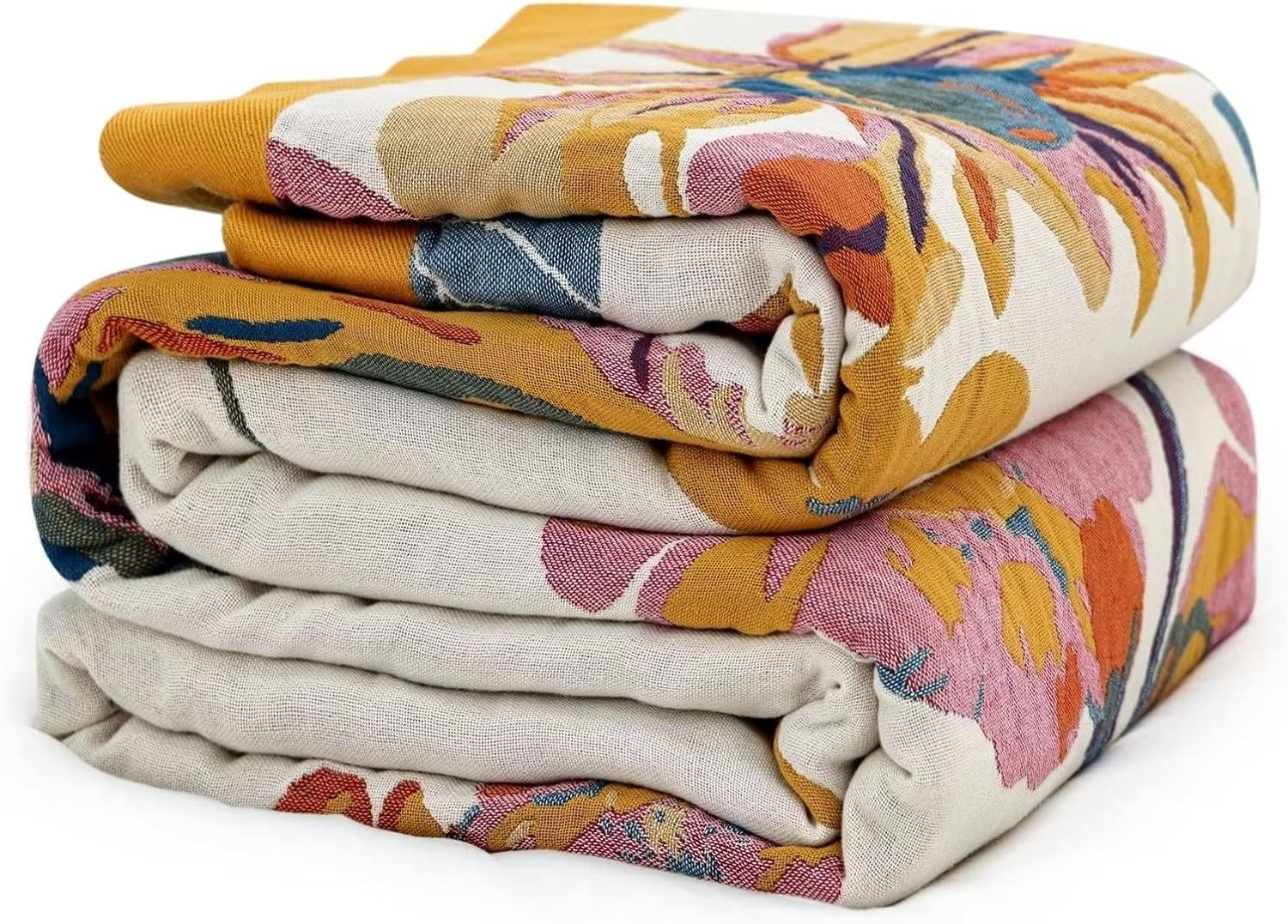 MSGKV Boho Throw Blanket 60”x80”,100% Cotton Blanket for Couch Bed, Summer Breathable Quilt Farmhouse Home Decor Soft Lightweight Picnic Blankets