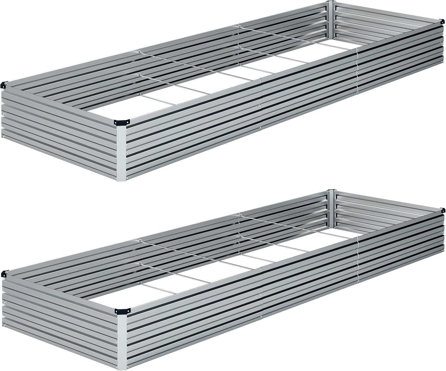 2PCS 10x3x1ft Galvanized Raised Garden,Metal Planter Box,Silver | Galvanized Raised Garden Bed Kit, Rustproof Steel, Open Drainage, Hardware