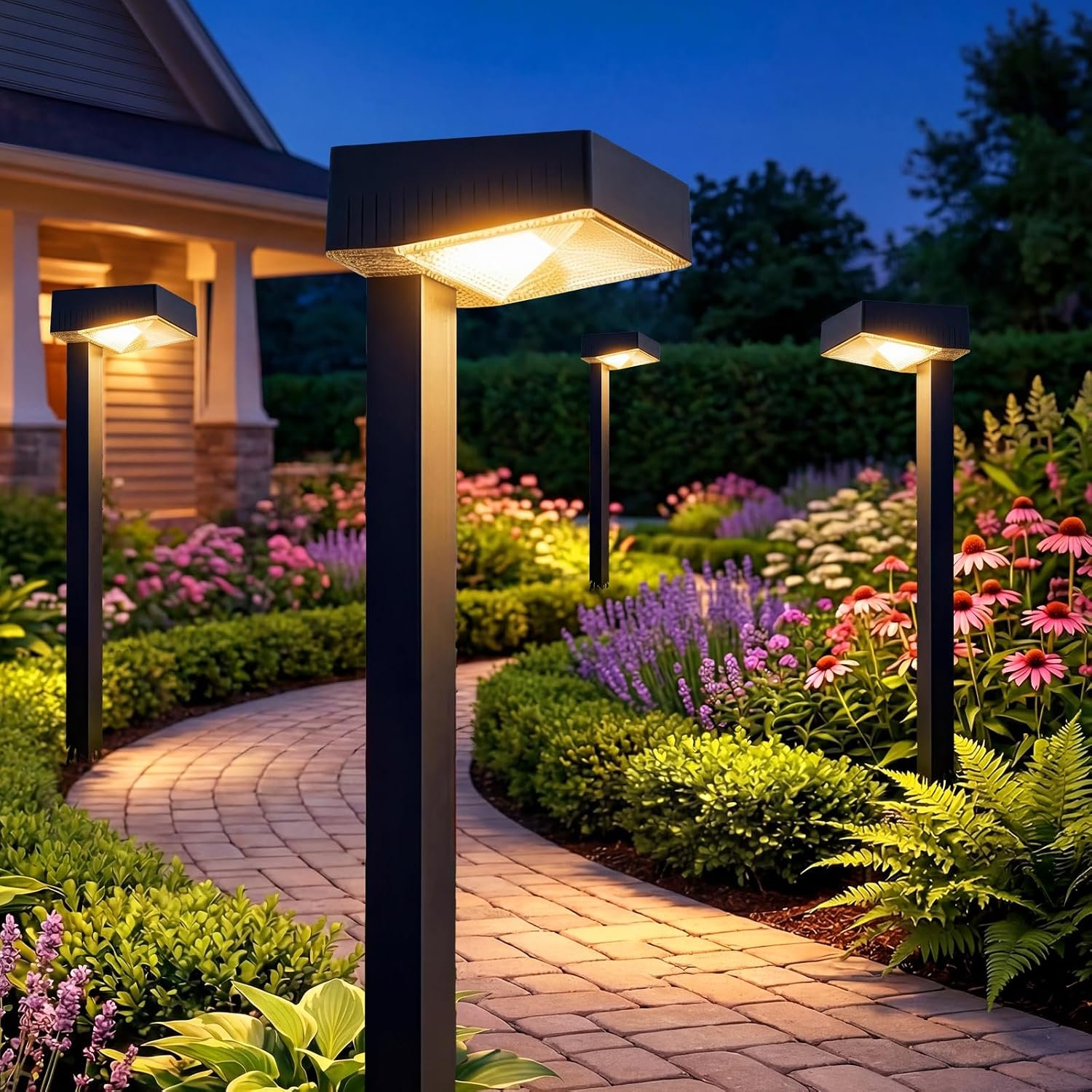 Solar Pathway Lights Outdoor Waterproof: 8 Pack 80 Lumens Bright 2700K Warm White 2 LED – 12H Long Lasting & 40% High Efficiency Large Solar Panel – Garden Yard Walkway Driveway Landscape Lighting