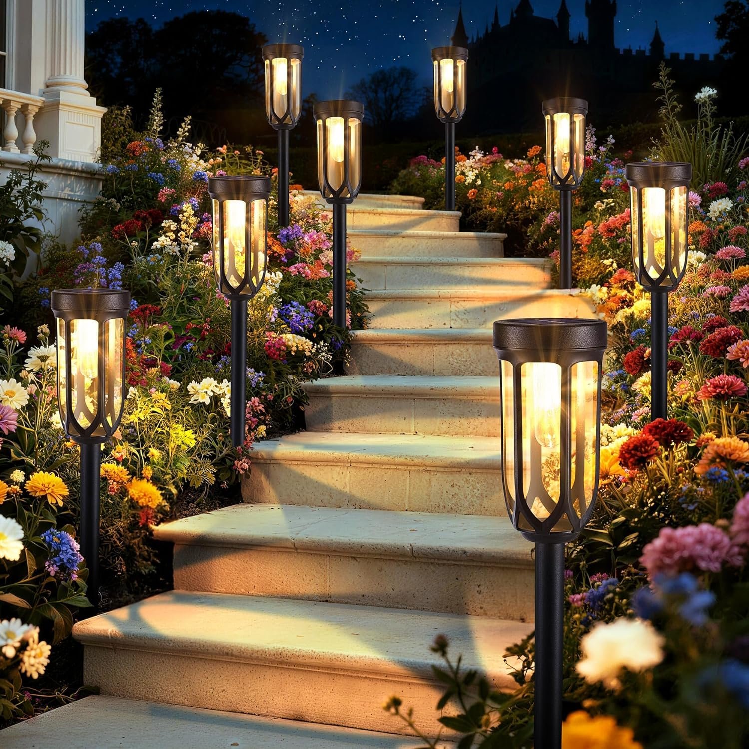 Lomotech Solar Pathway Lights – 8 Pack Solar Lights Outdoor Waterproof, Bright LED Solar Garden Lights for Patio Landscape Lawn Yard Walkway Driveway (Warm White)