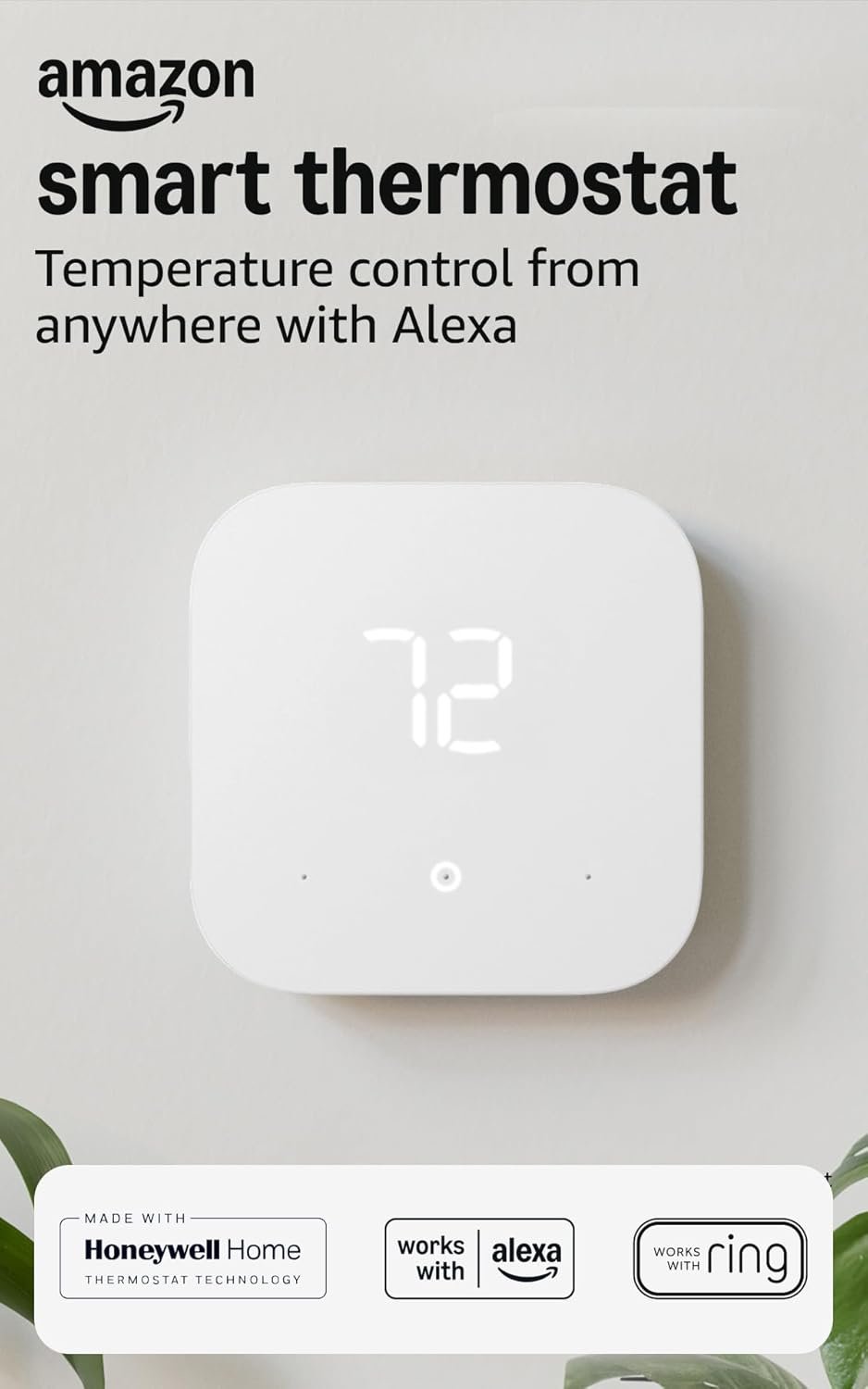 Amazon Smart Thermostat – Save money and energy – Works with Alexa and Ring – C-wire required