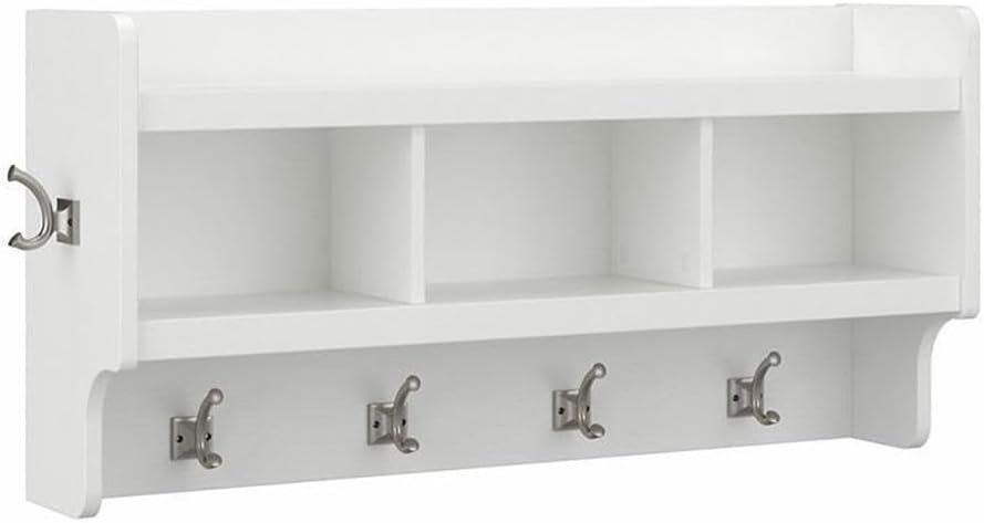 Bush Home Woodland 40W Wall Mounted Coat Rack with Shelf in White Ash | Cubbies and Hooks for Entryway, Mudroom, Foyer Storage
