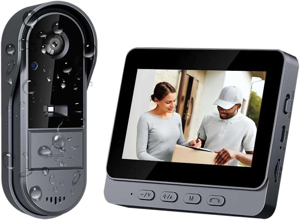 TKMARS Doorbell Camera Wireless No Subscription 1080P, Waterproof Door Bell Camera with Monitor Screen Free Storage NO WiFi and APP Needed, Video Intercom Two-Way Audio, 170° View Angle,Night Vision