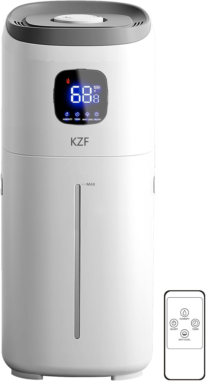 KZF Humidifiers for Bedroom, 15L Large Room Humidifier, 2000 Sq.ft Coverage, 72Hrs Runtime, Top Fill, 26dB Quiet, 3 Mist Levels & Diffuser, Auto Shut-Off, Ready for Baby Nursery Home and Plants