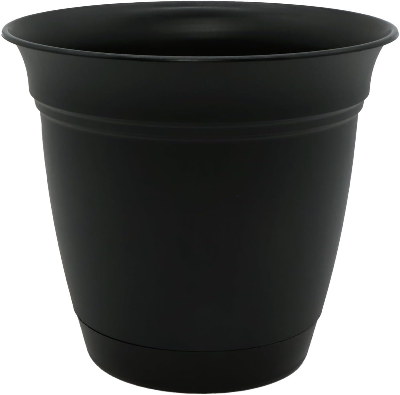 The HC Companies Eclipse Round Planter with Saucer – Outdoor & Indoor Plant Pot with Drainage Holes – Lightweight, UV-Resistant Plastic Pots for Plants, Flowers & Herbs (16″ Black, Pack of 1)