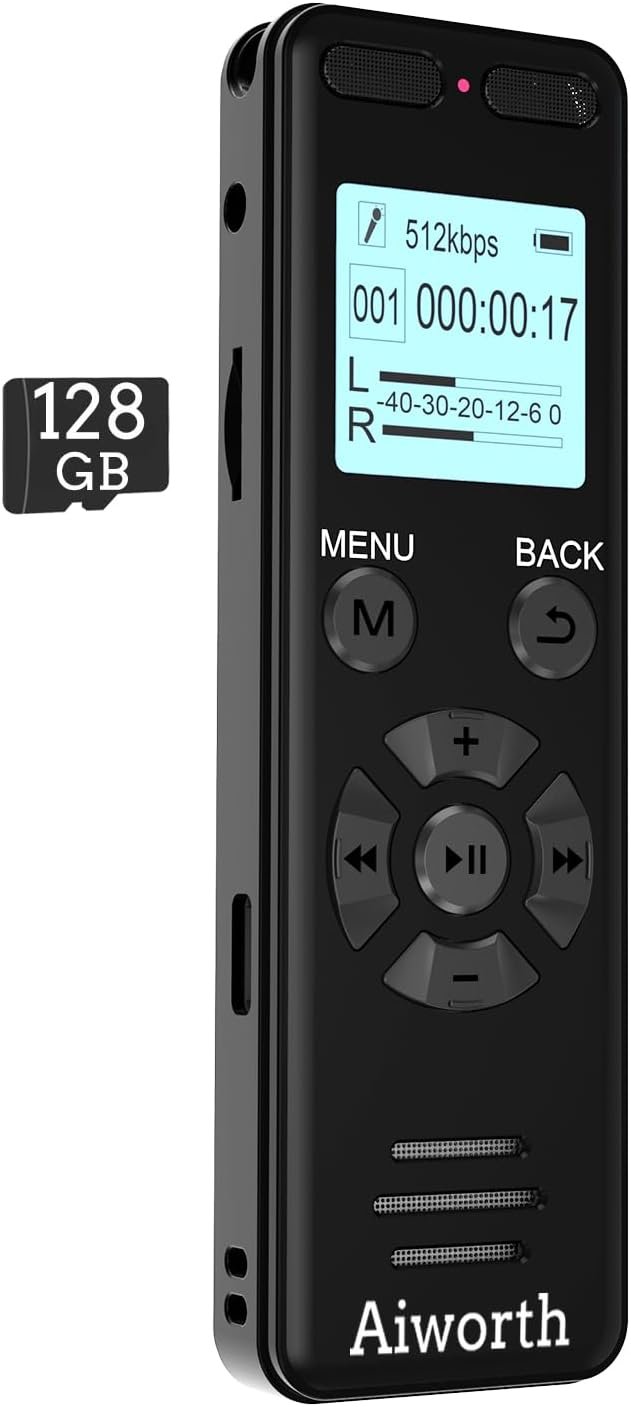 136GB Digital Voice Recorder Voice Activated Recorder for Lectures Meetings – aiworth 9860 Hours Sound Audio Recorder Dictaphone Recording Device with Playback,MP3 Player,Password,Variable Speed.