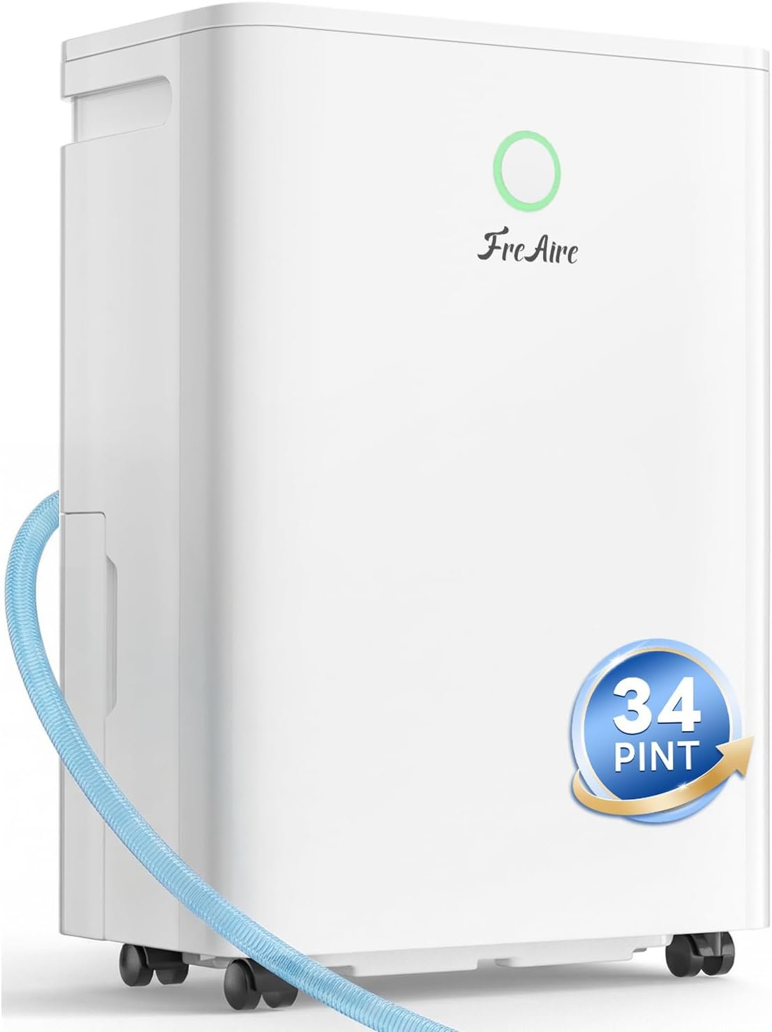 FreAire 2500Sq.Ft Dehumidifier,34Pint Dehumidifiers for Home, Quiet Dehumidifier for Basement, Bedroom, Bathroom,6.56FT Drain Hose, 0.66Gal Water Tank, 3-Color Humidity Light