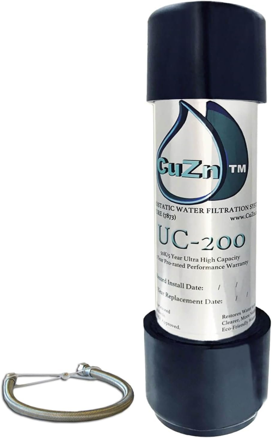 CuZn Under Sink Water Filter for Sink Faucet, 5 Year Filter Life, NSF/ANSI 42 & 372 Certified, Reduces PFAs, PFOS, Lead, Chlorine, Inline Faucet Connection, Improves Tap Water Taste