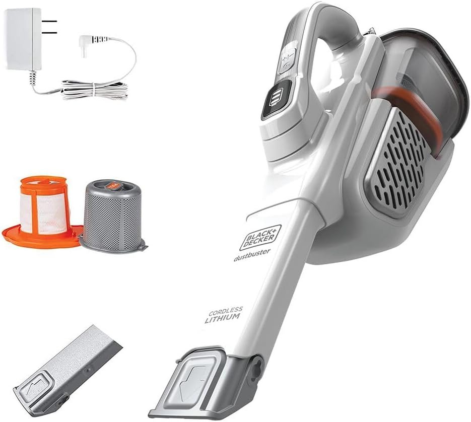 BLACK+DECKER Dust Buster Hand Held Vacuum Cordless Rechargeable, Portable Vacuum for Car, Extended Runtime, Powerful Suction, Extra Long Crevice Tool, AdvancedClean+ (HHVK320J10)
