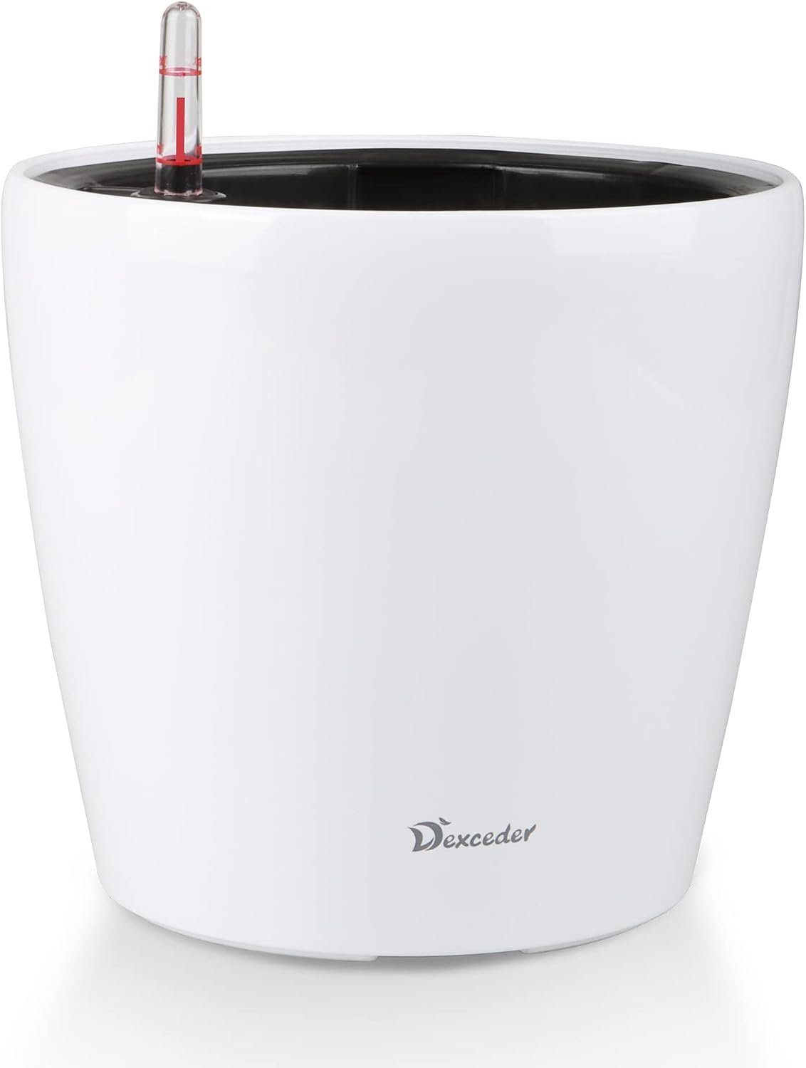 Dexceder 9×8 Self Watering Planter (White High Gloss) | Inner Pot Design, Thickened Table Flower Plant Pot with Water Level Indicator Indoor Outdoor